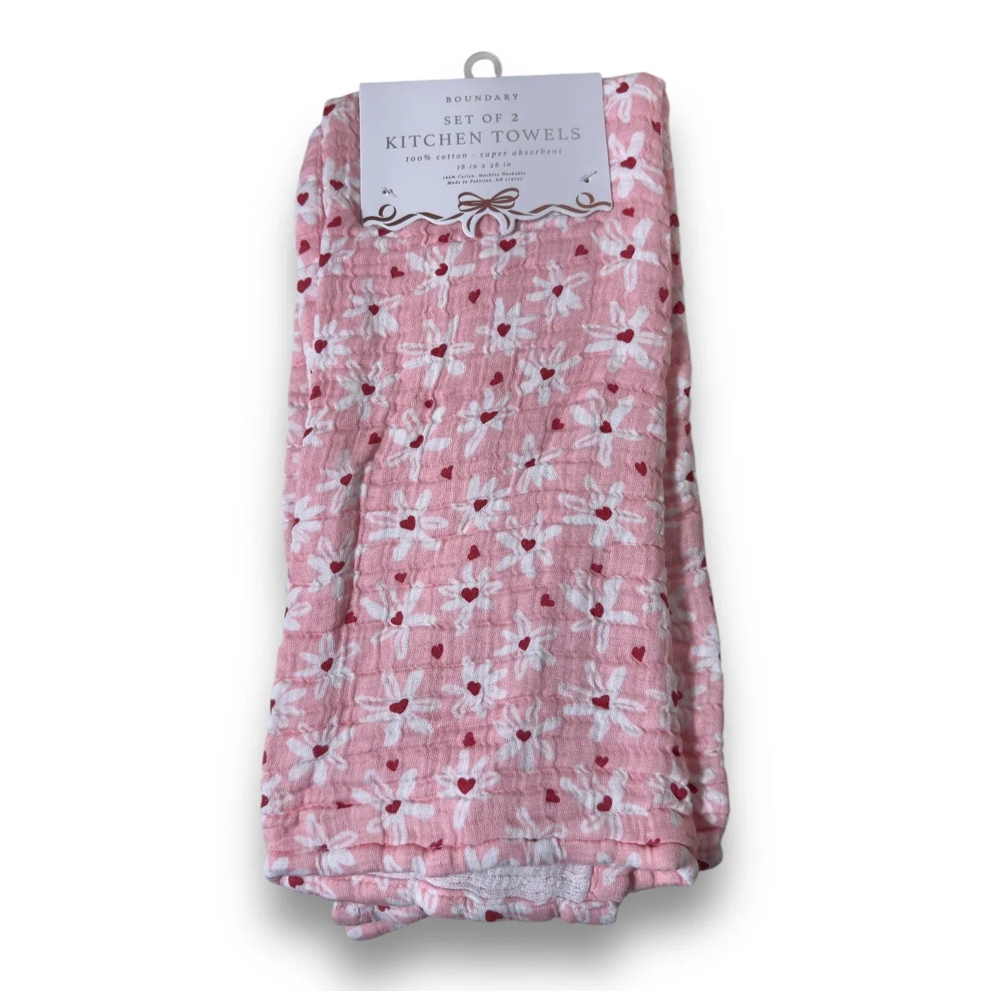 Boundary Kitchen Towels - Pink Floral Hearts 100% Cotton - Trendiez U ♥