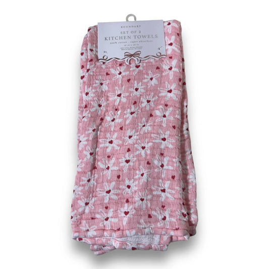 Boundary Kitchen Towels - Pink Floral Hearts 100% Cotton - Trendiez U ♥