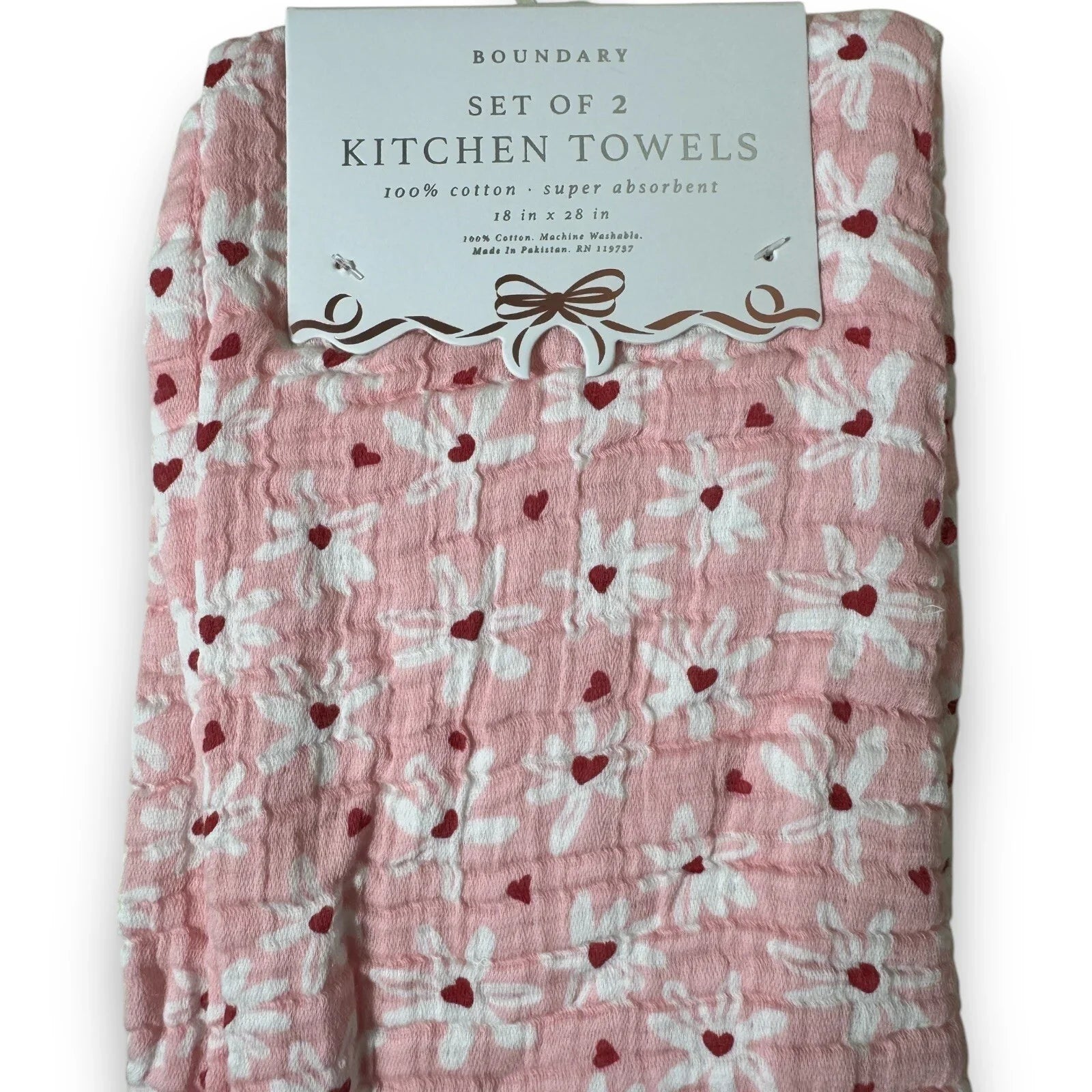 Boundary Kitchen Towels - Pink Floral Hearts 100% Cotton - Trendiez U ♥