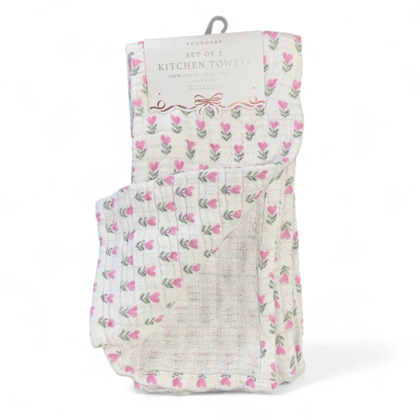 Boundary Pink Floral Hearts 100% Cotton Absorbent Kitchen Towels - Trendiez U ♥