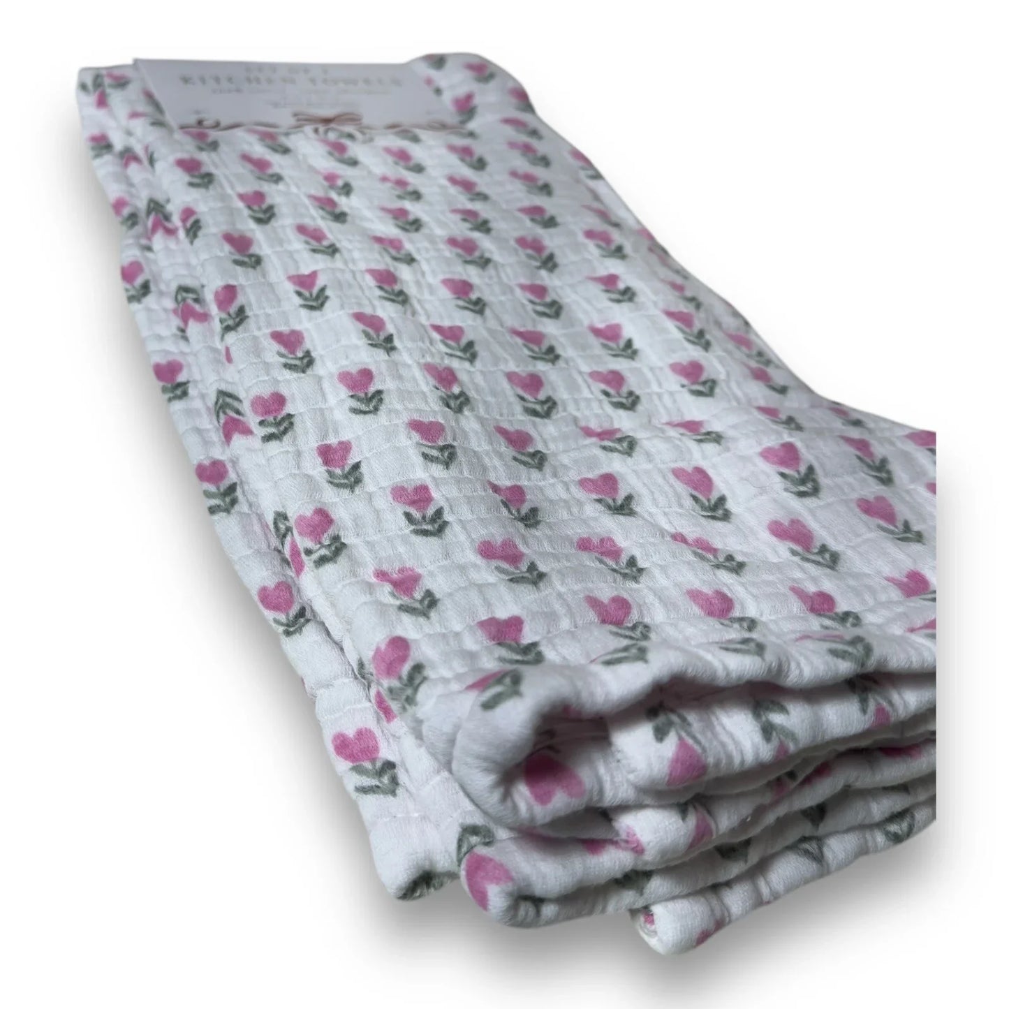 Boundary Pink Floral Hearts 100% Cotton Absorbent Kitchen Towels - Trendiez U ♥