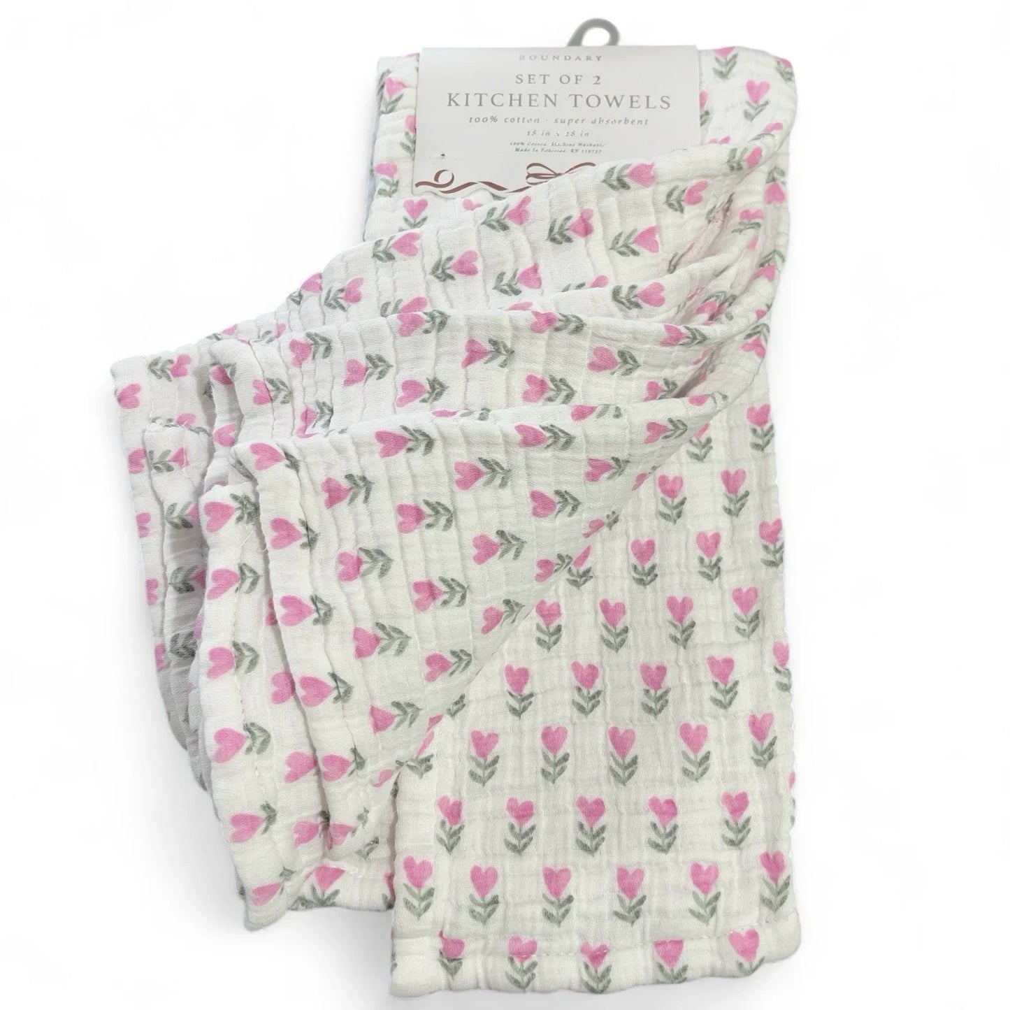 Boundary Pink Floral Hearts 100% Cotton Absorbent Kitchen Towels - Trendiez U ♥
