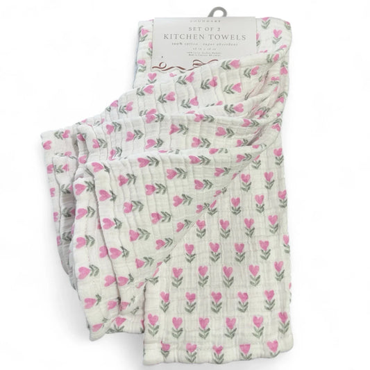 Boundary Pink Floral Hearts 100% Cotton Absorbent Kitchen Towels - Trendiez U ♥