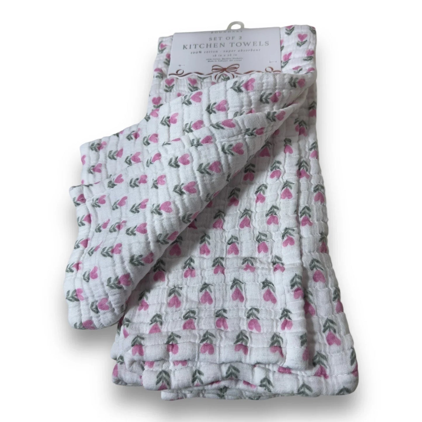 Boundary Pink Floral Hearts 100% Cotton Absorbent Kitchen Towels - Trendiez U ♥