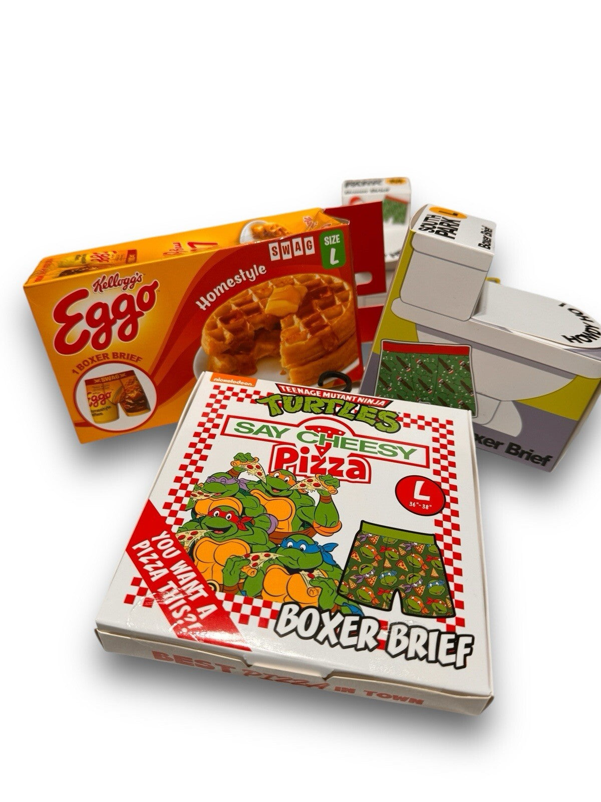 Boxer Briefs Gift Pk Set Of 3 Themed Boxers Sz L Turtles, Eggo & South Park - Trendiez U ♥