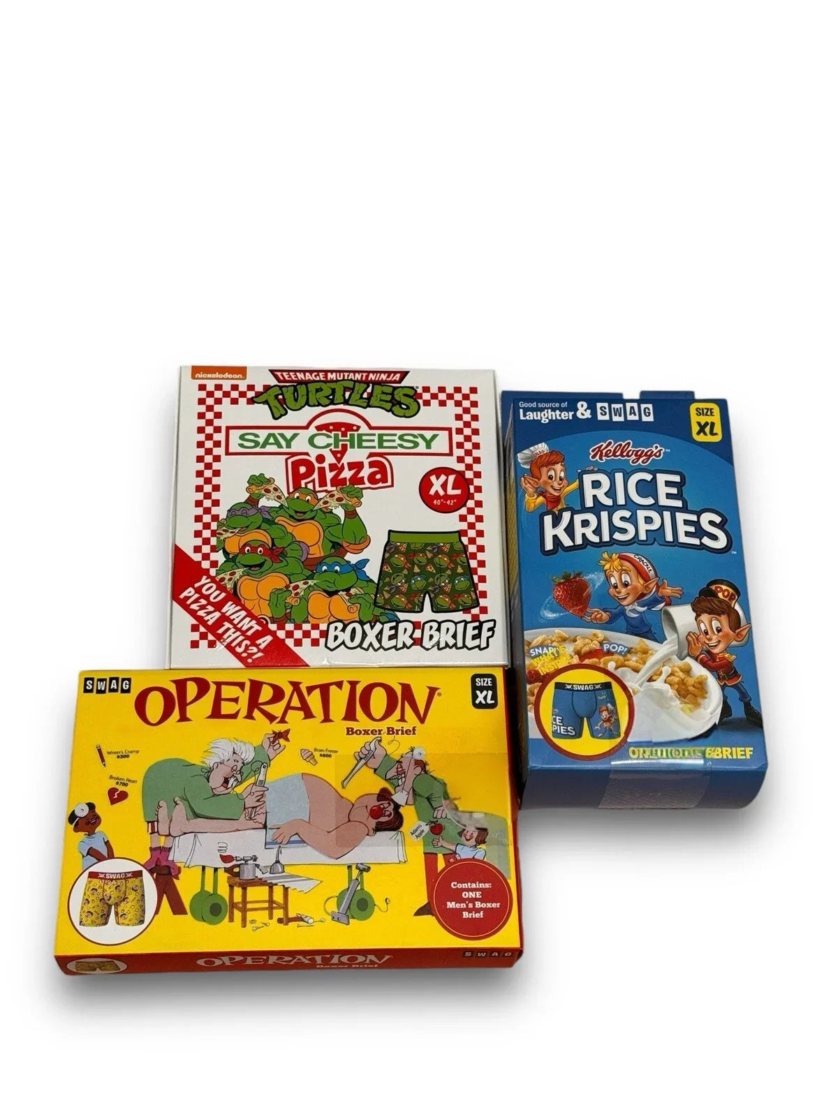 Boxer Briefs Gift Pk Set Of 3 Themed Boxers Sz XL Turtles, Rice Krispies Operate - Trendiez U ♥