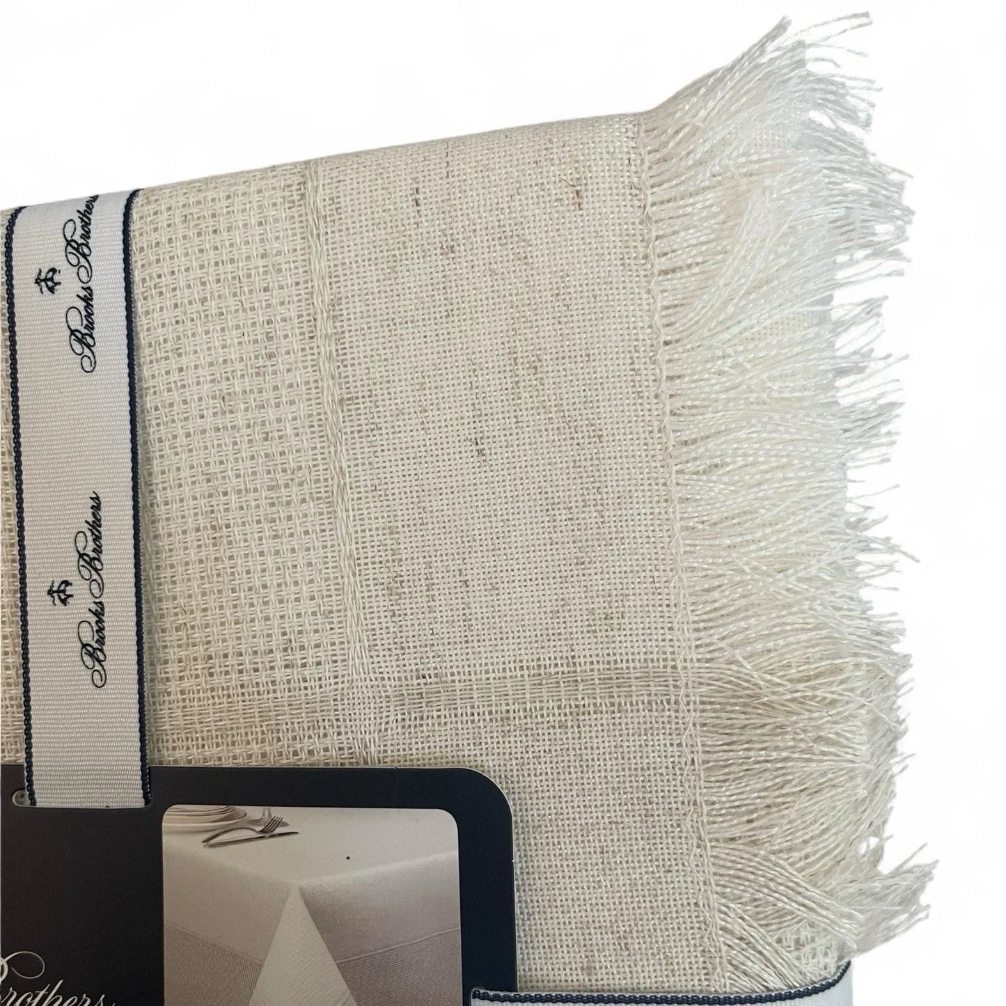 Brooks Brothers Cream Tablecloth Oblong 60”x102” Fringed Trims Classic Elegant - Trendiez U ♥