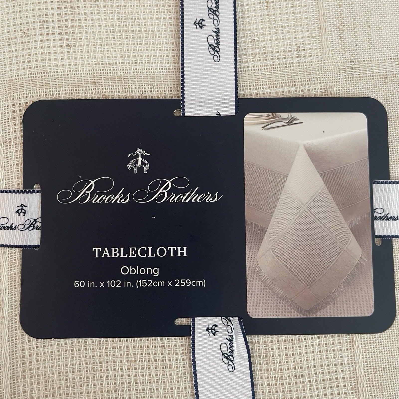 Brooks Brothers Cream Tablecloth Oblong 60”x102” Fringed Trims Classic Elegant - Trendiez U ♥