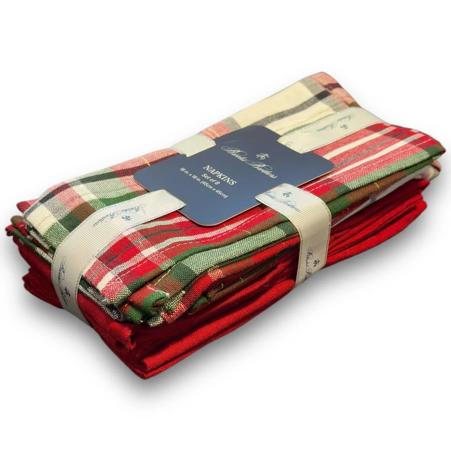 Brooks Brothers Table Napkins Christmas Plaid Cloth Holiday Red Green White Gold - Trendiez U ♥