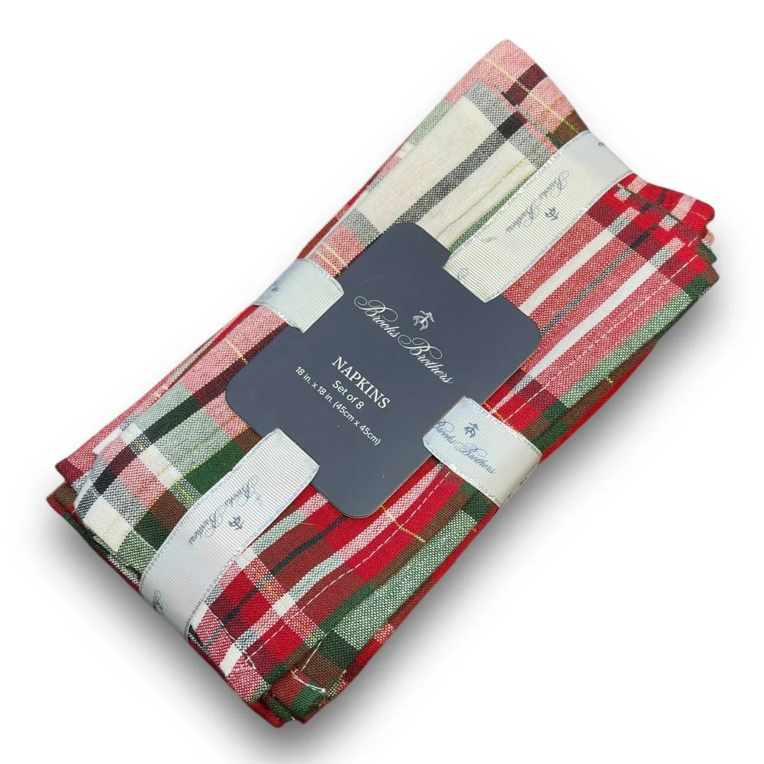 Brooks Brothers Table Napkins Christmas Plaid Cloth Holiday Red Green White Gold - Trendiez U ♥