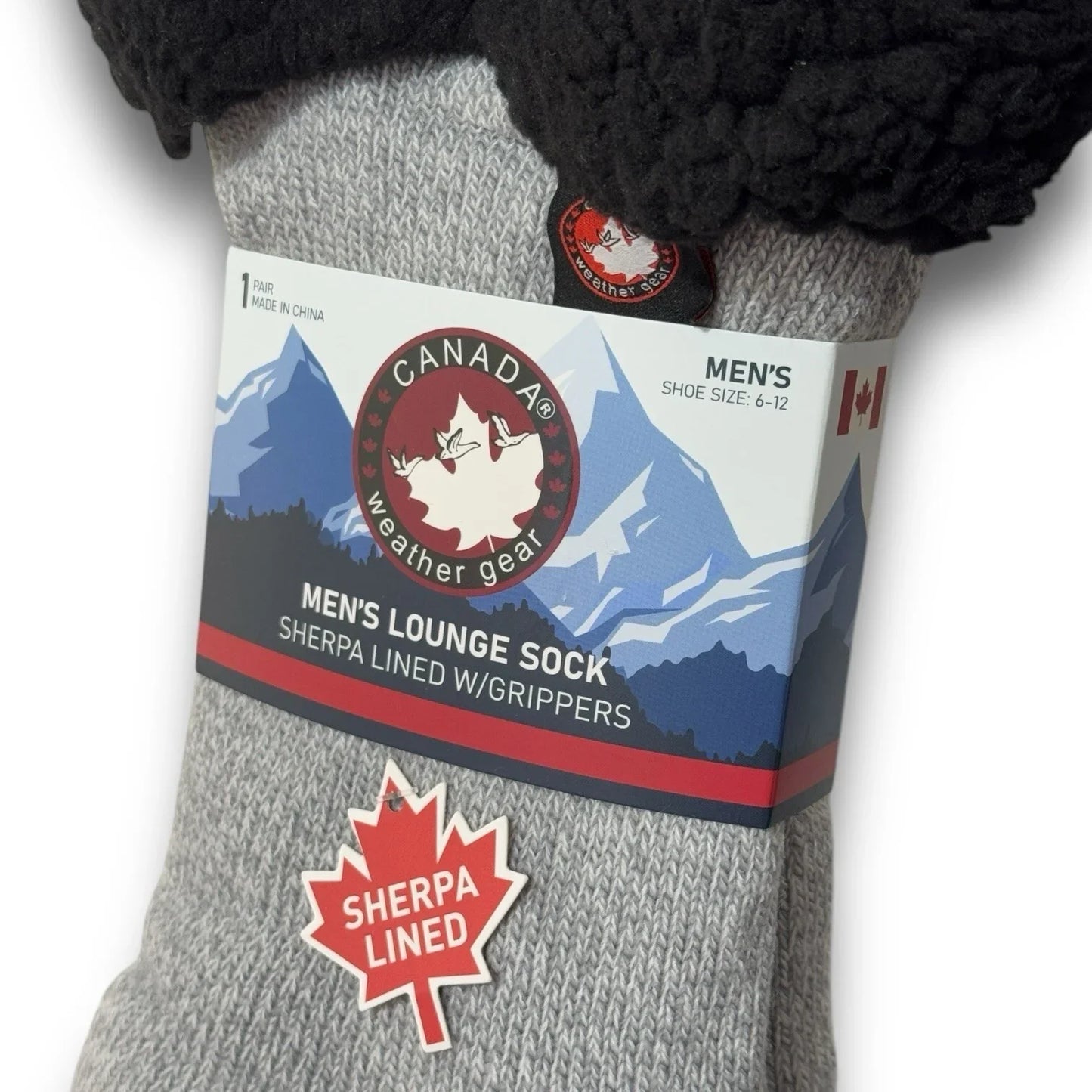 Canada Gear Men’s Lounge Socks – Sherpa Lined, Black/Gray Anti-Slip - Trendiez U ♥