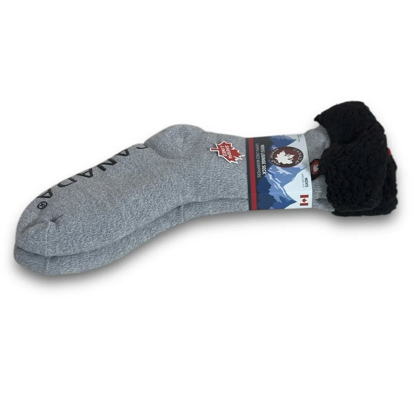 Canada Gear Men’s Lounge Socks – Sherpa Lined, Black/Gray Anti-Slip - Trendiez U ♥