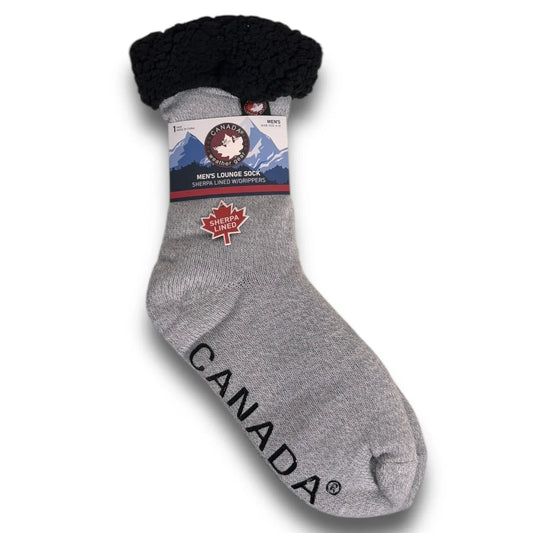 Canada Gear Men’s Lounge Socks – Sherpa Lined, Black/Gray Anti-Slip - Trendiez U ♥