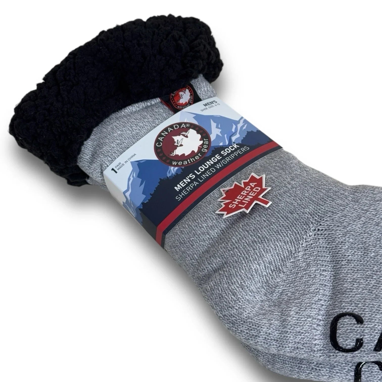 Canada Gear Men’s Lounge Socks – Sherpa Lined, Black/Gray Anti-Slip - Trendiez U ♥