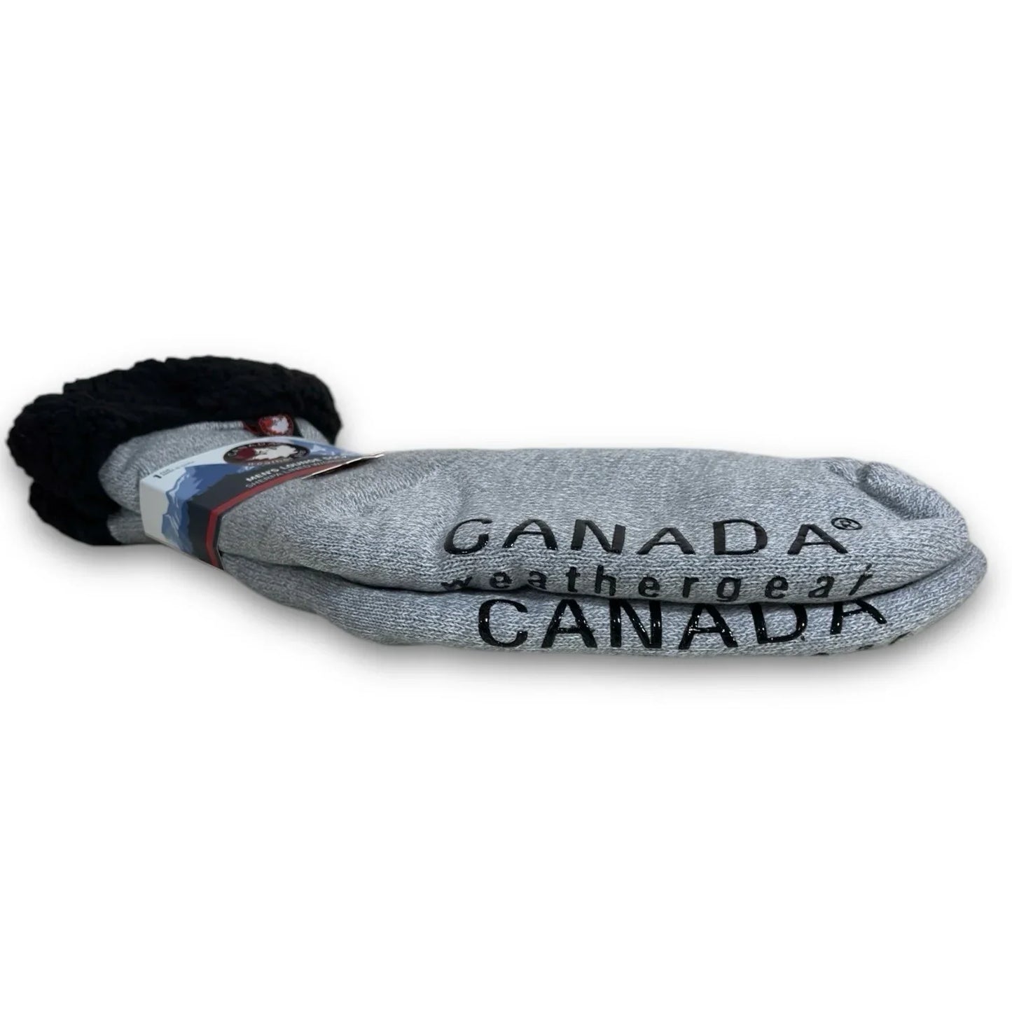 Canada Gear Men’s Lounge Socks – Sherpa Lined, Black/Gray Anti-Slip - Trendiez U ♥