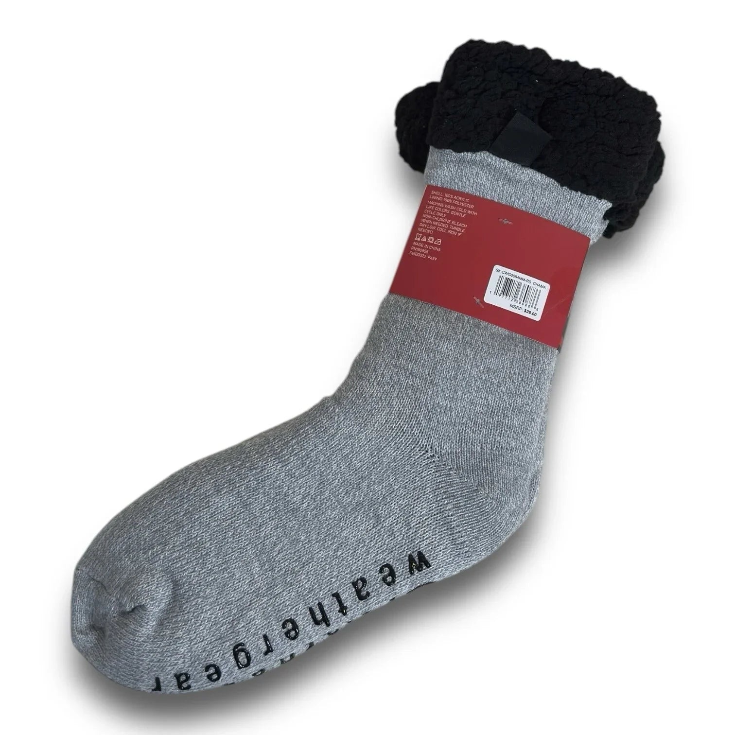 Canada Gear Men’s Lounge Socks – Sherpa Lined, Black/Gray Anti-Slip - Trendiez U ♥