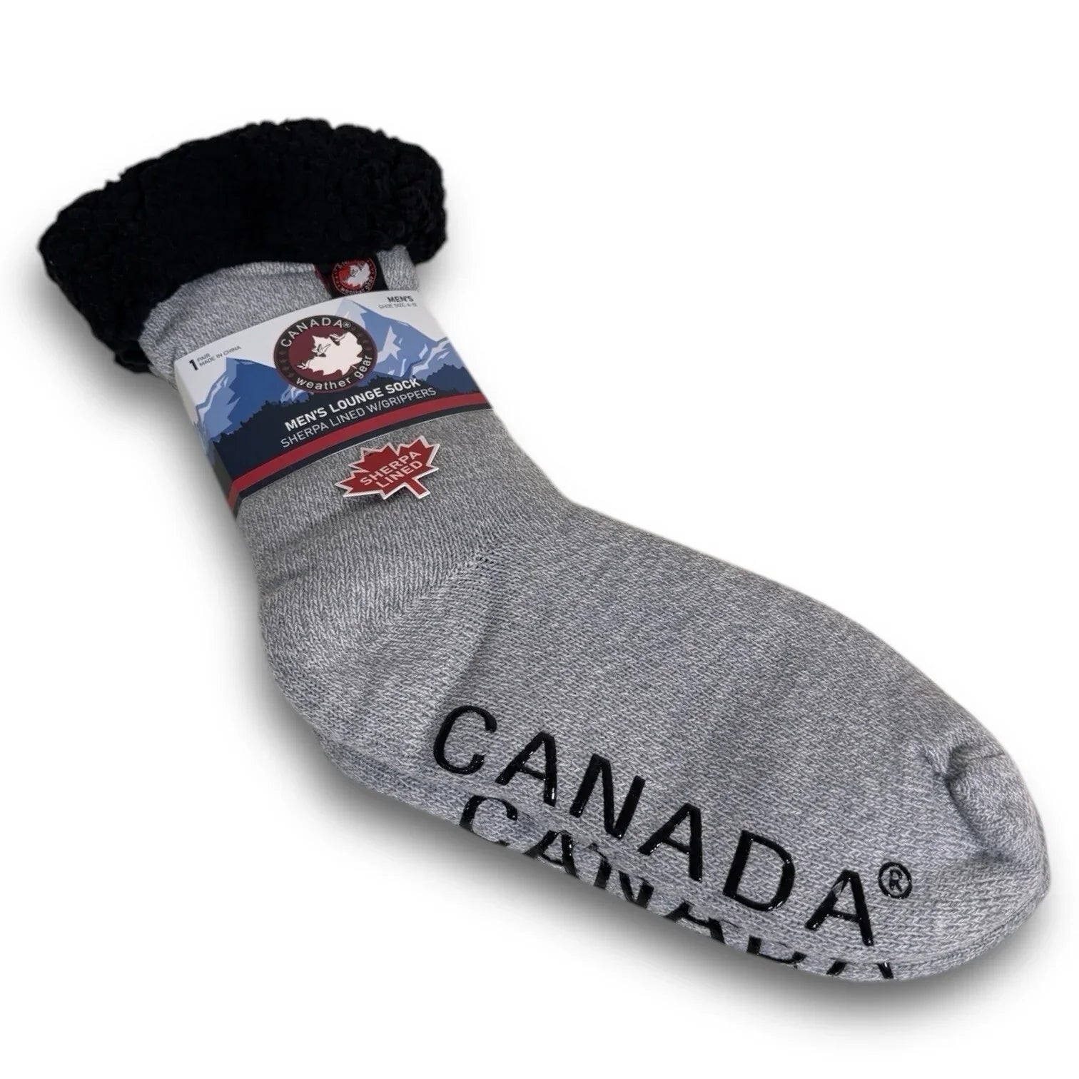 Canada Gear Men’s Lounge Socks – Sherpa Lined, Black/Gray Anti-Slip - Trendiez U ♥