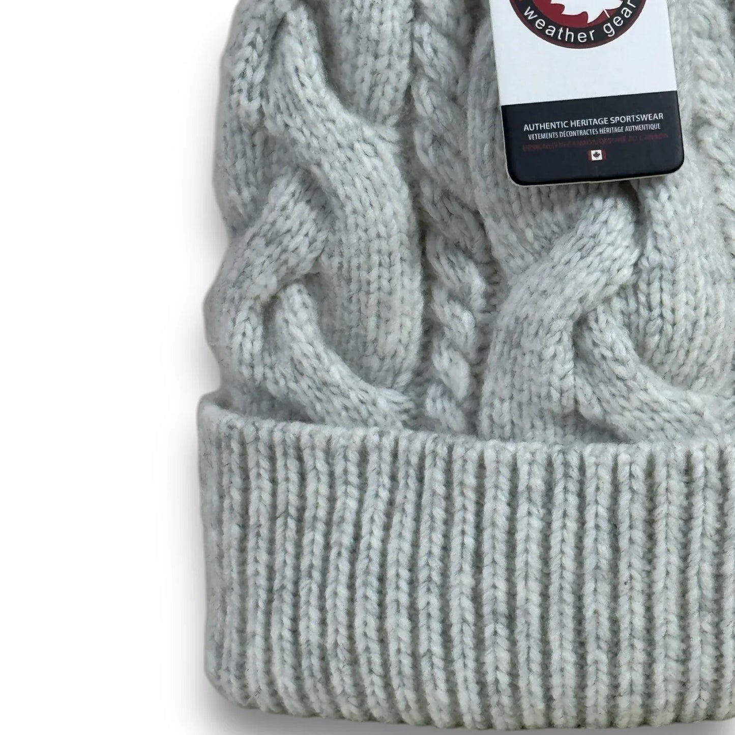 CANADA WEATHER GEAR THERMAL VELVET BEANIE HAT LIGHT GRAY POM POM BRAIDED HAT - Trendiez U ♥