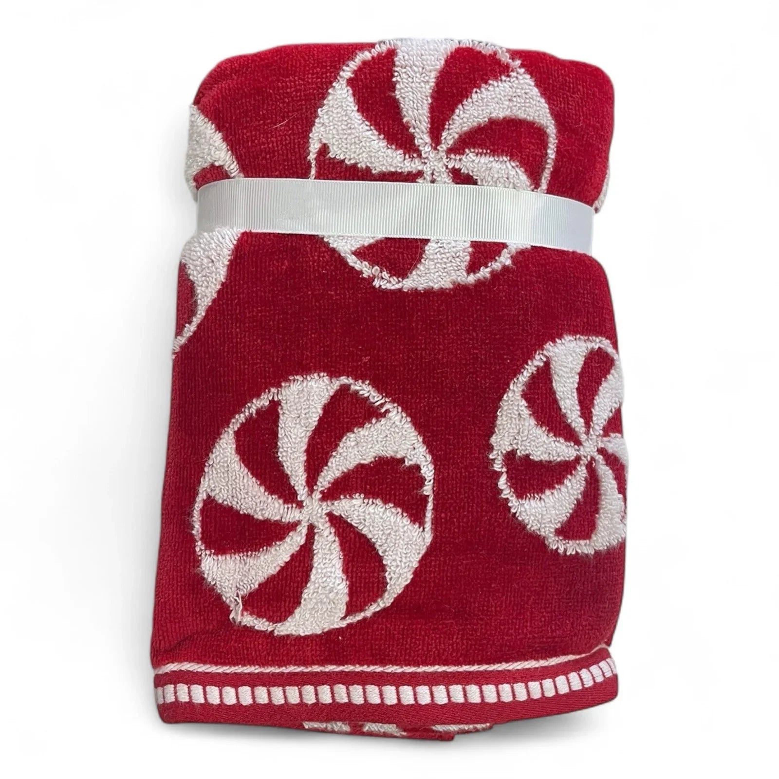 CARO - PEPPERMINT PRINT - RED/WHITE - HAND TOWELS SET OF 2 - NEW CHRISTMAS - Trendiez U ♥