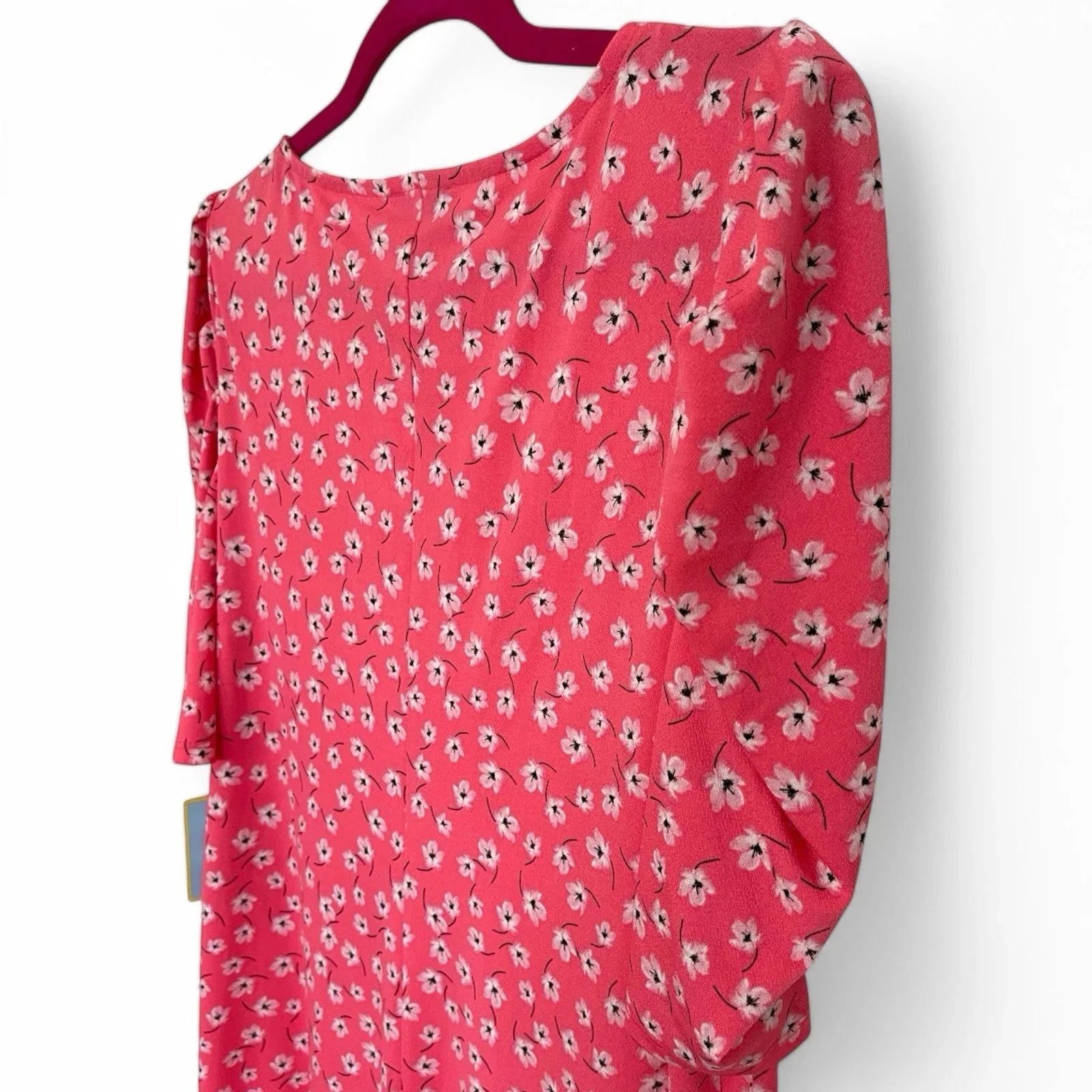 CeCe Coral Floral Puff Short Sleeve Round Neck Flutter Ruffle Dress NWT Size L - Trendiez U ♥