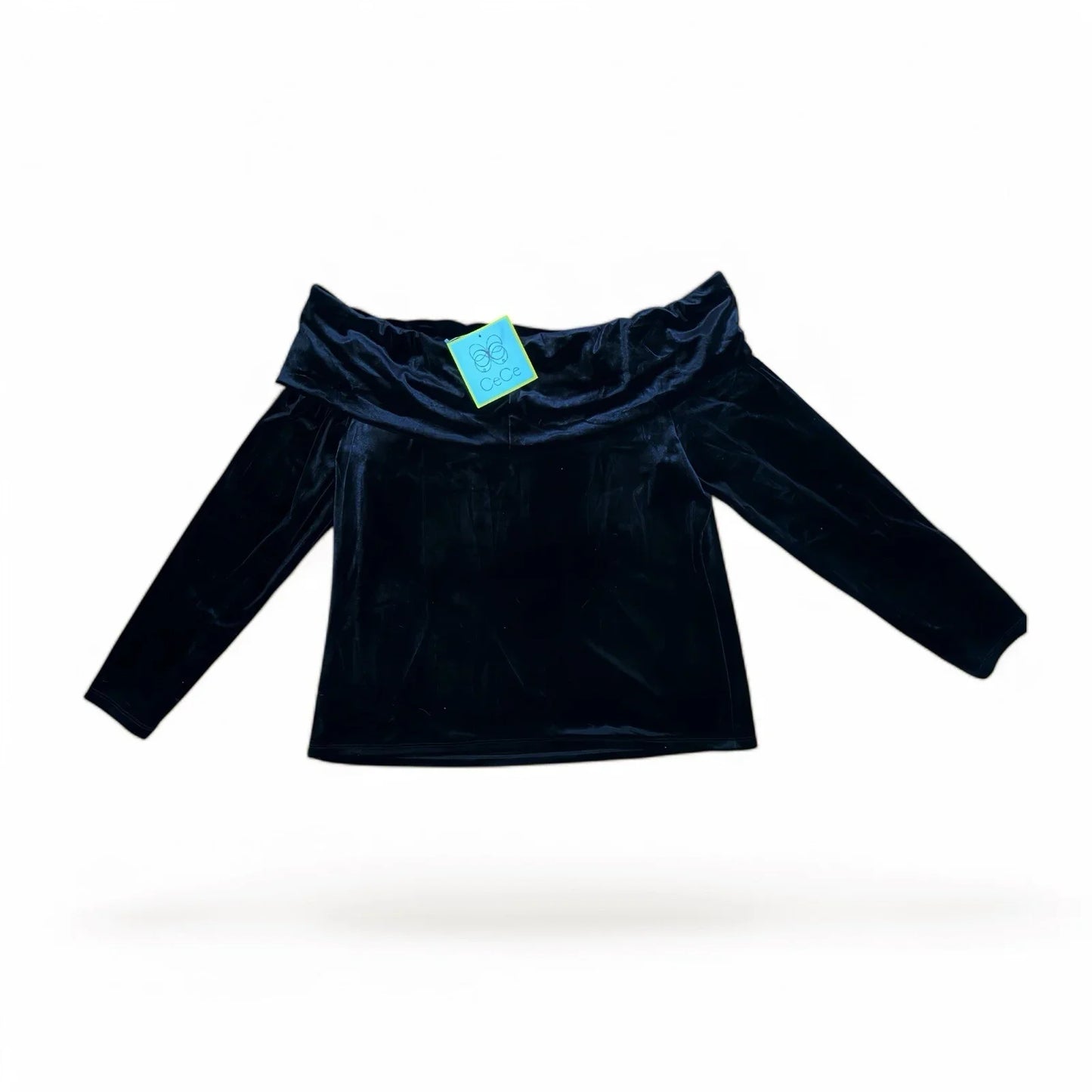 CeCe Off-the-Shoulder Velvet Blouse – Women’s XL, Black with Ruched Boat Neck - Trendiez U ♥