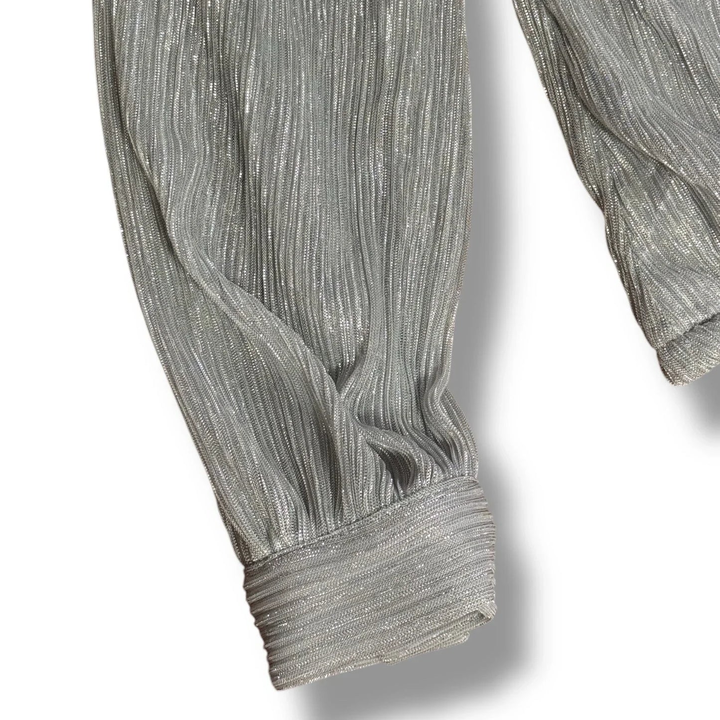 CeCe Silver Blouse Shimmer Metallic Womens Tie Bottom Off Shoulder Sz X-Large - Trendiez U ♥