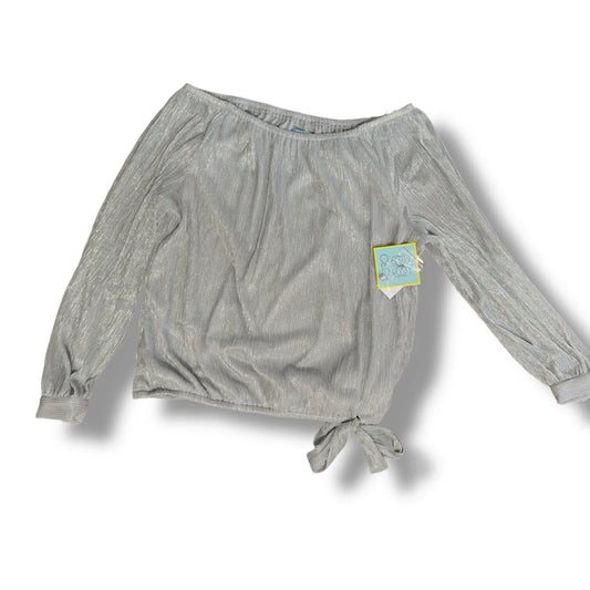 CeCe Silver Blouse Shimmer Metallic Womens Tie Bottom Off Shoulder Sz X-Large - Trendiez U ♥