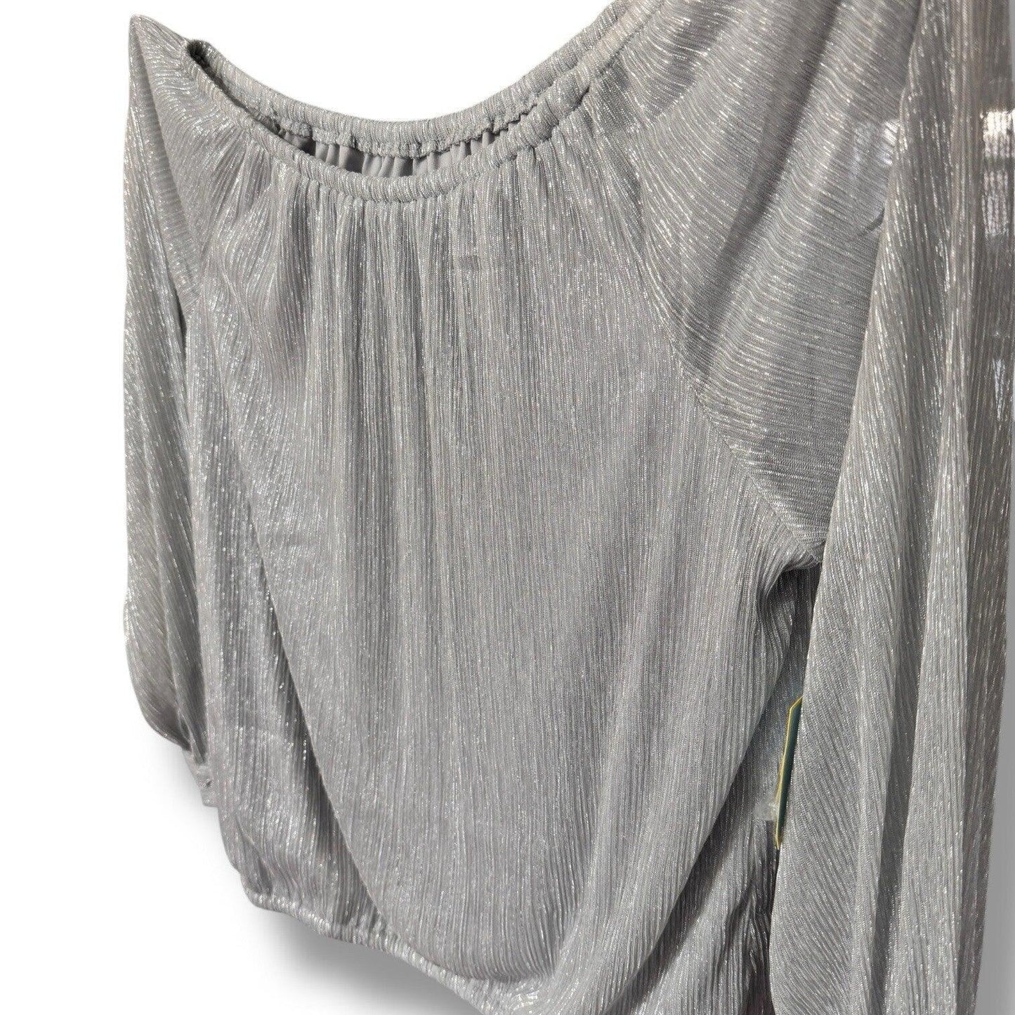 CeCe Silver Blouse Shimmer Metallic Womens Tie Bottom Off Shoulder Sz X-Large - Trendiez U ♥