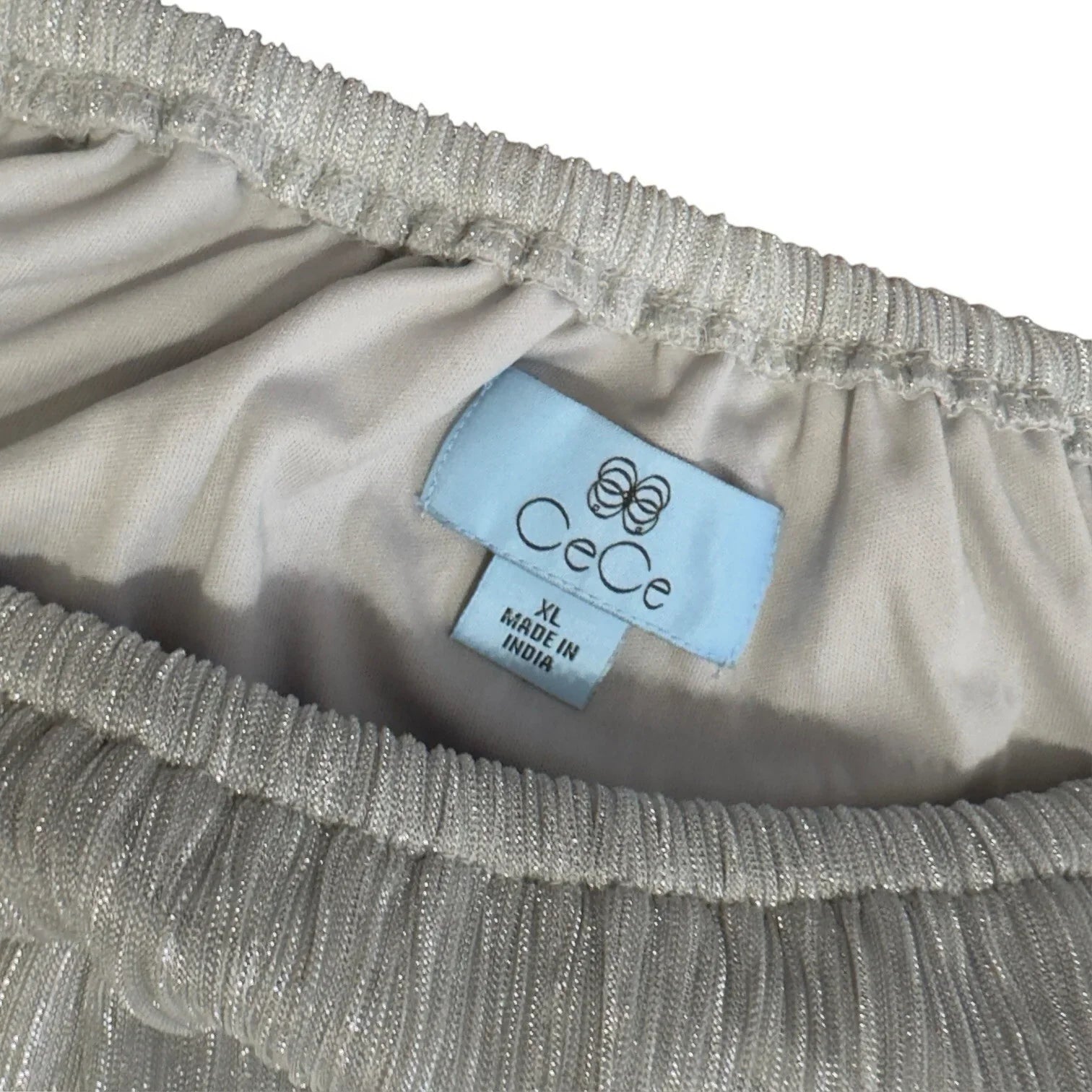 CeCe Silver Blouse Shimmer Metallic Womens Tie Bottom Off Shoulder Sz X-Large - Trendiez U ♥