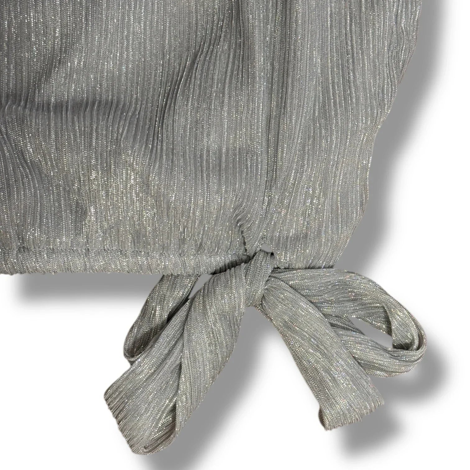 CeCe Silver Blouse Shimmer Metallic Womens Tie Bottom Off Shoulder Sz X-Large - Trendiez U ♥