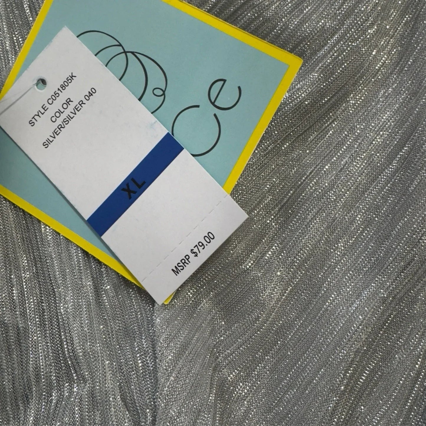 CeCe Silver Blouse Shimmer Metallic Womens Tie Bottom Off Shoulder Sz X-Large - Trendiez U ♥