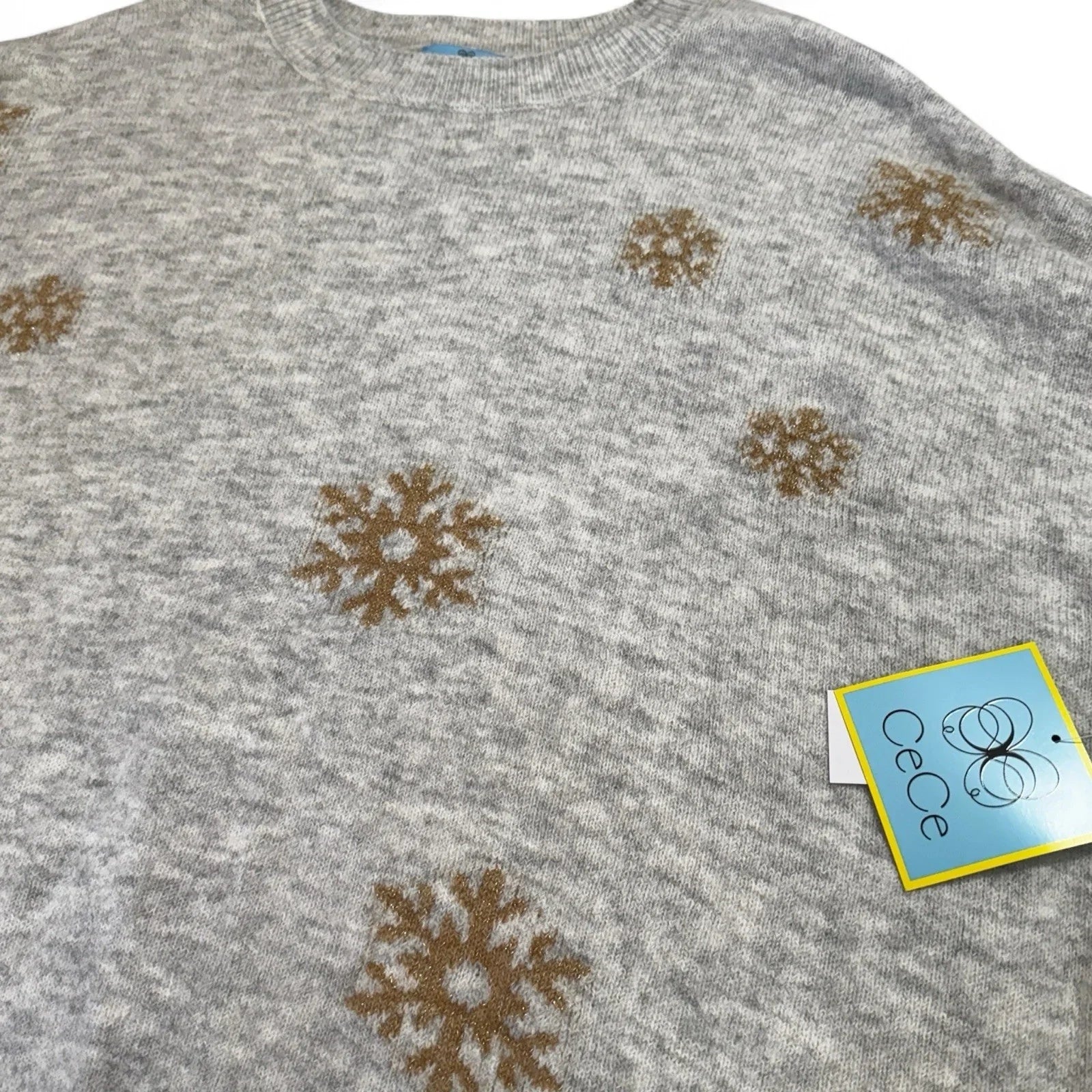 CeCe Women’s Sweater – Gray Snowflake Knit, Long Sleeve - Trendiez U ♥