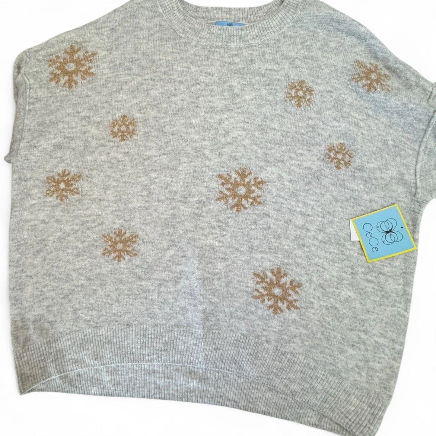 CeCe Women’s Sweater – Gray Snowflake Knit, Long Sleeve - Trendiez U ♥