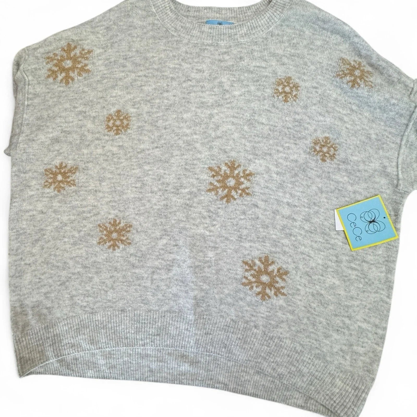 CeCe Women’s Sweater – Gray Snowflake Knit, Long Sleeve - Trendiez U ♥