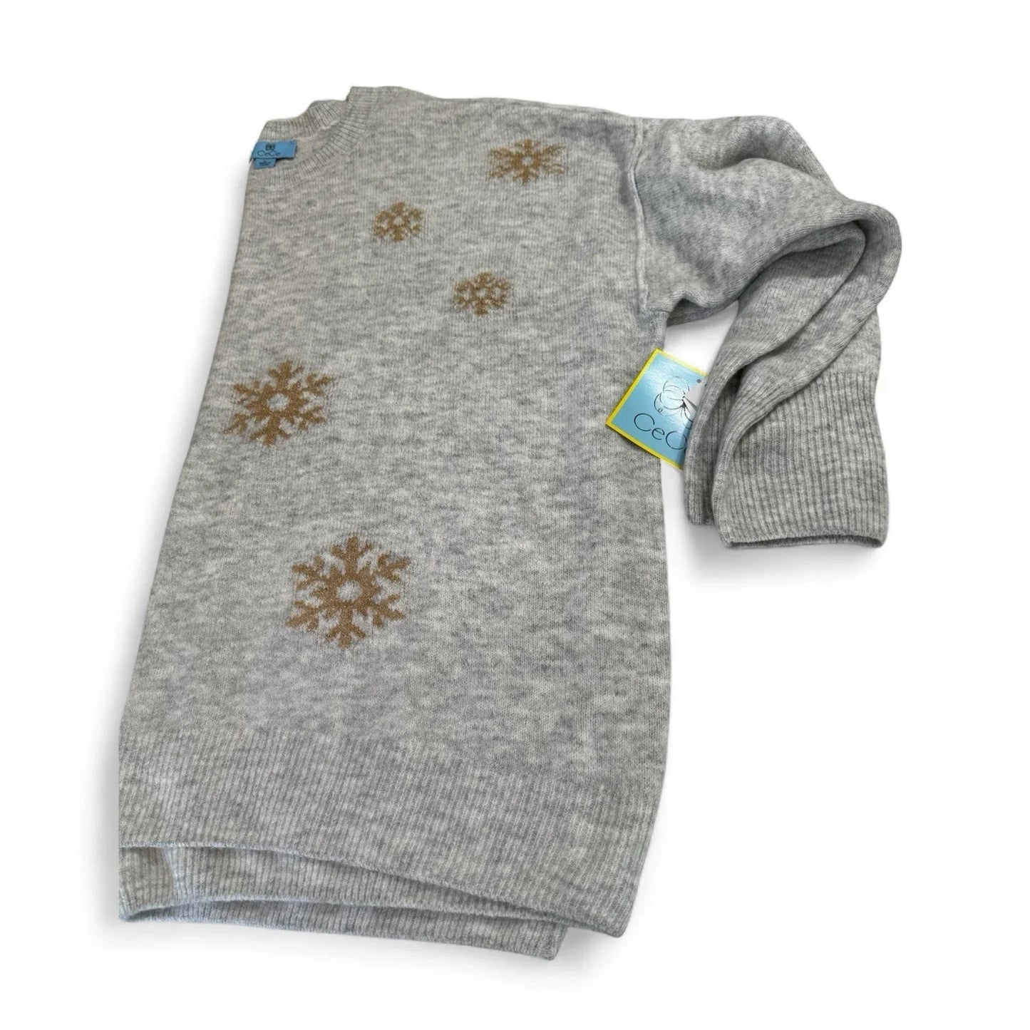 CeCe Women’s Sweater – Gray Snowflake Knit, Long Sleeve - Trendiez U ♥