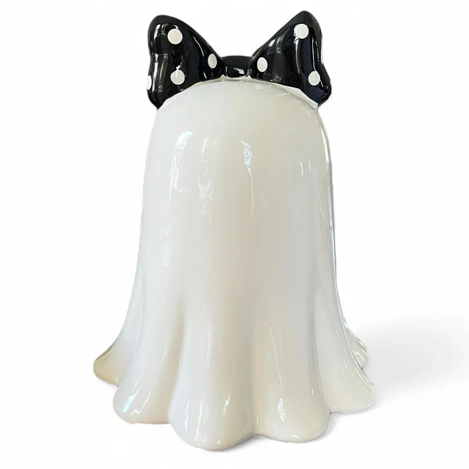 Ceramic Ghost Halloween Tabletop Decor - Black Polka Dot Bow Iridescent - Trendiez U ♥
