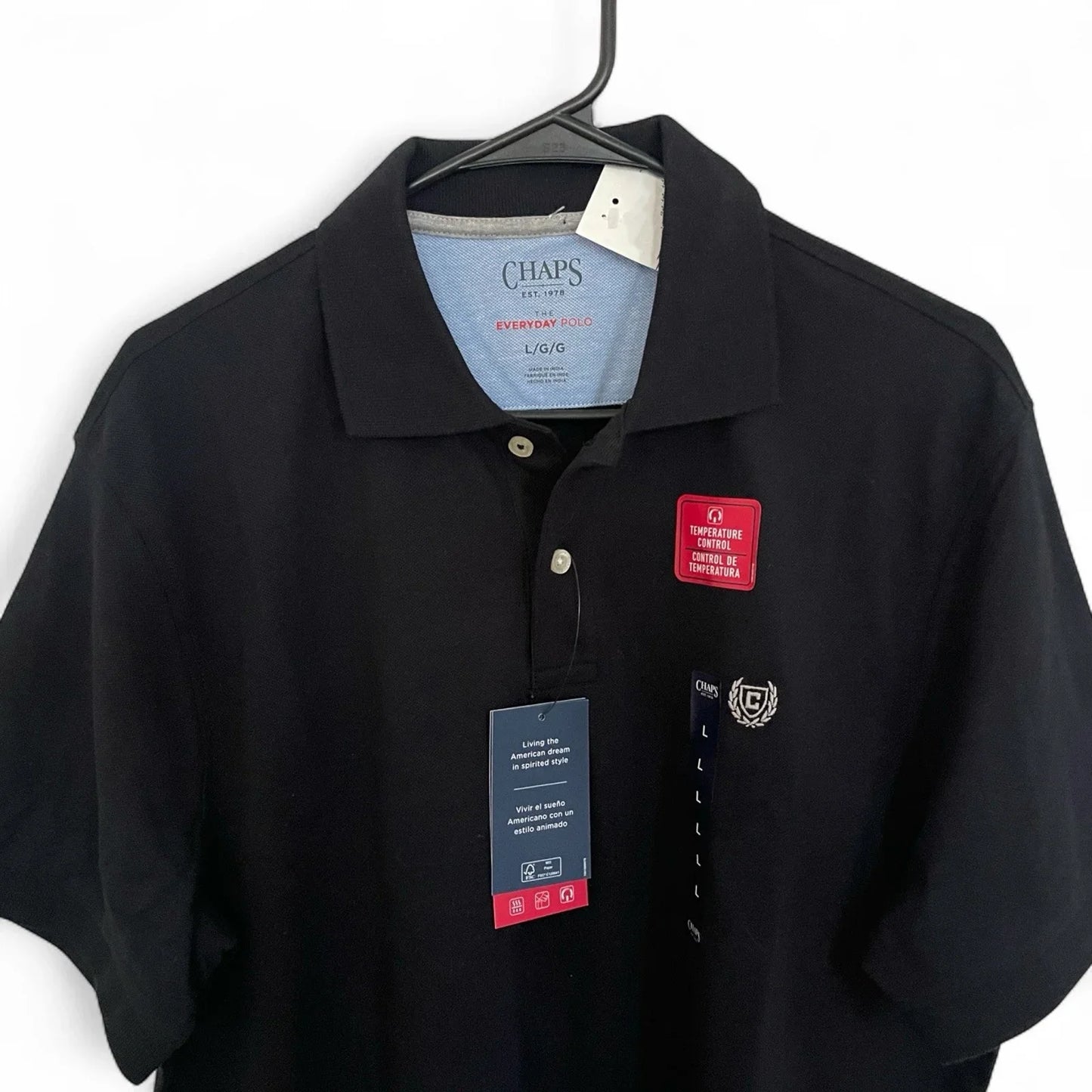 Chaps Everyday Black Polo Shirt Men's Size L Cotton Short Sleeve NEW - Trendiez U ♥