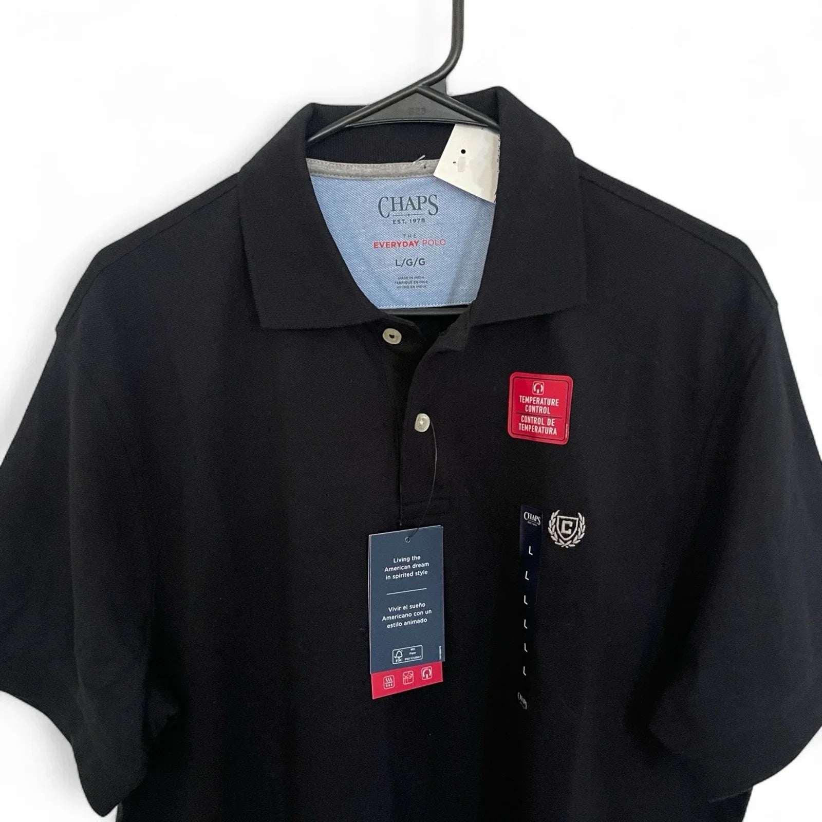 Chaps Everyday Black Polo Shirt Men's Size L Cotton Short Sleeve NEW - Trendiez U ♥