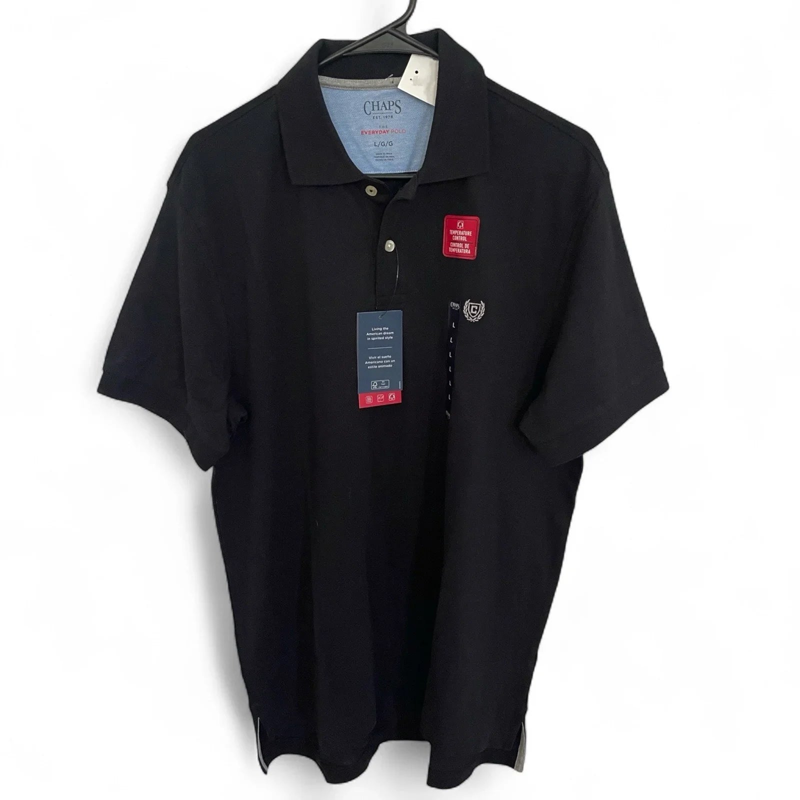 Chaps Everyday Black Polo Shirt Men's Size L Cotton Short Sleeve NEW - Trendiez U ♥