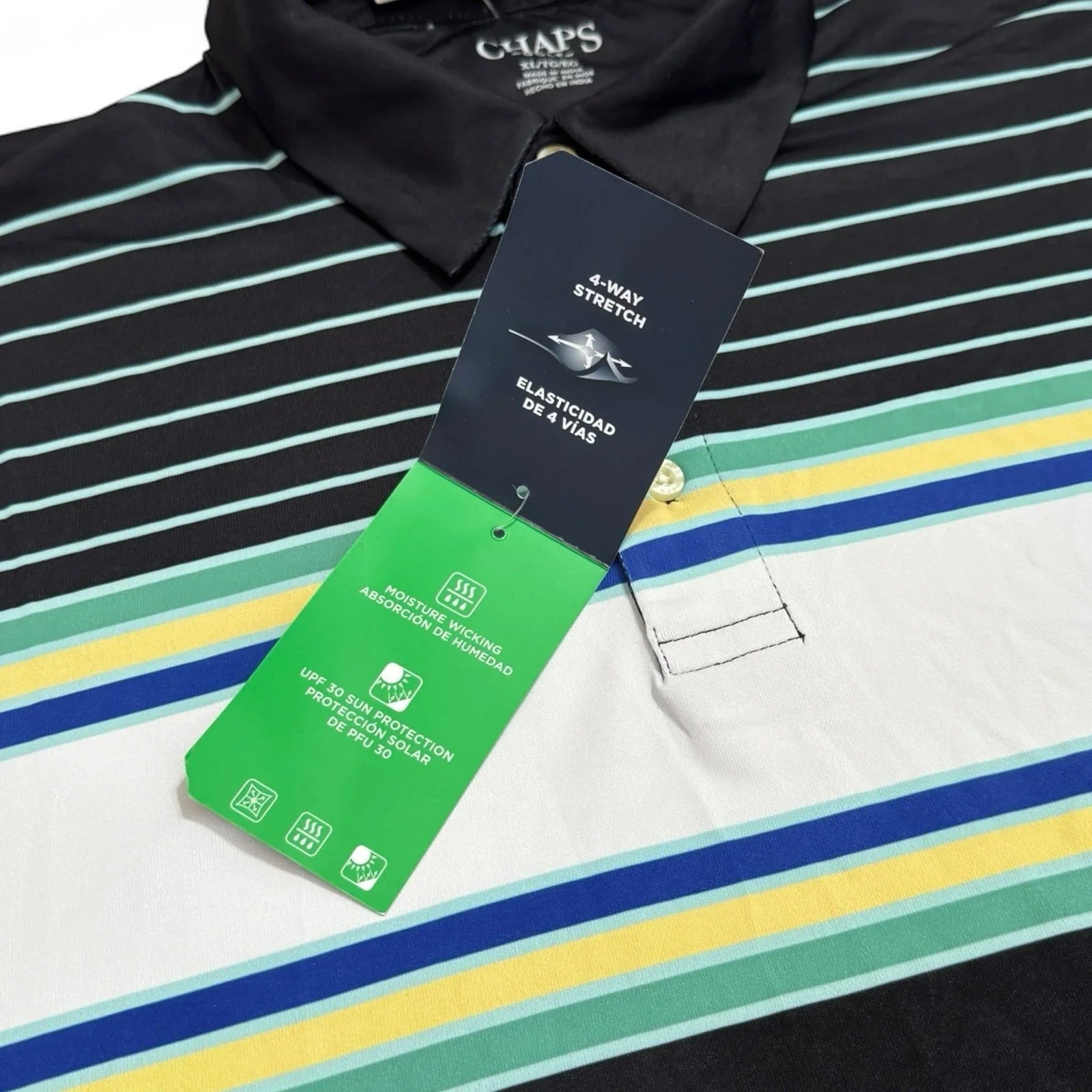 Chaps Men’s Golf Performance Polo – Black Multicolor 1/4 Zip, XL - Trendiez U ♥