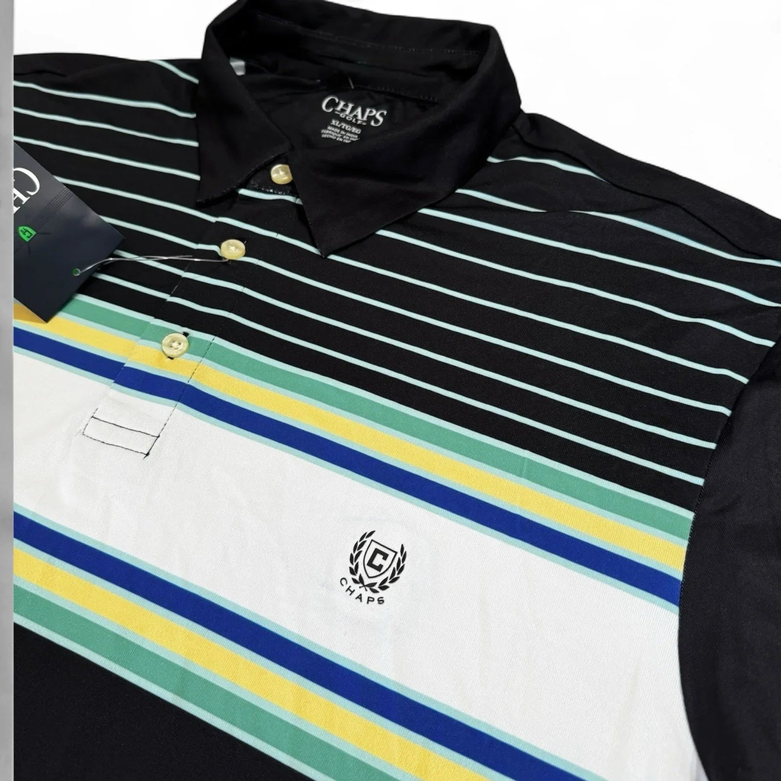 Chaps Men’s Golf Performance Polo – Black Multicolor 1/4 Zip, XL - Trendiez U ♥