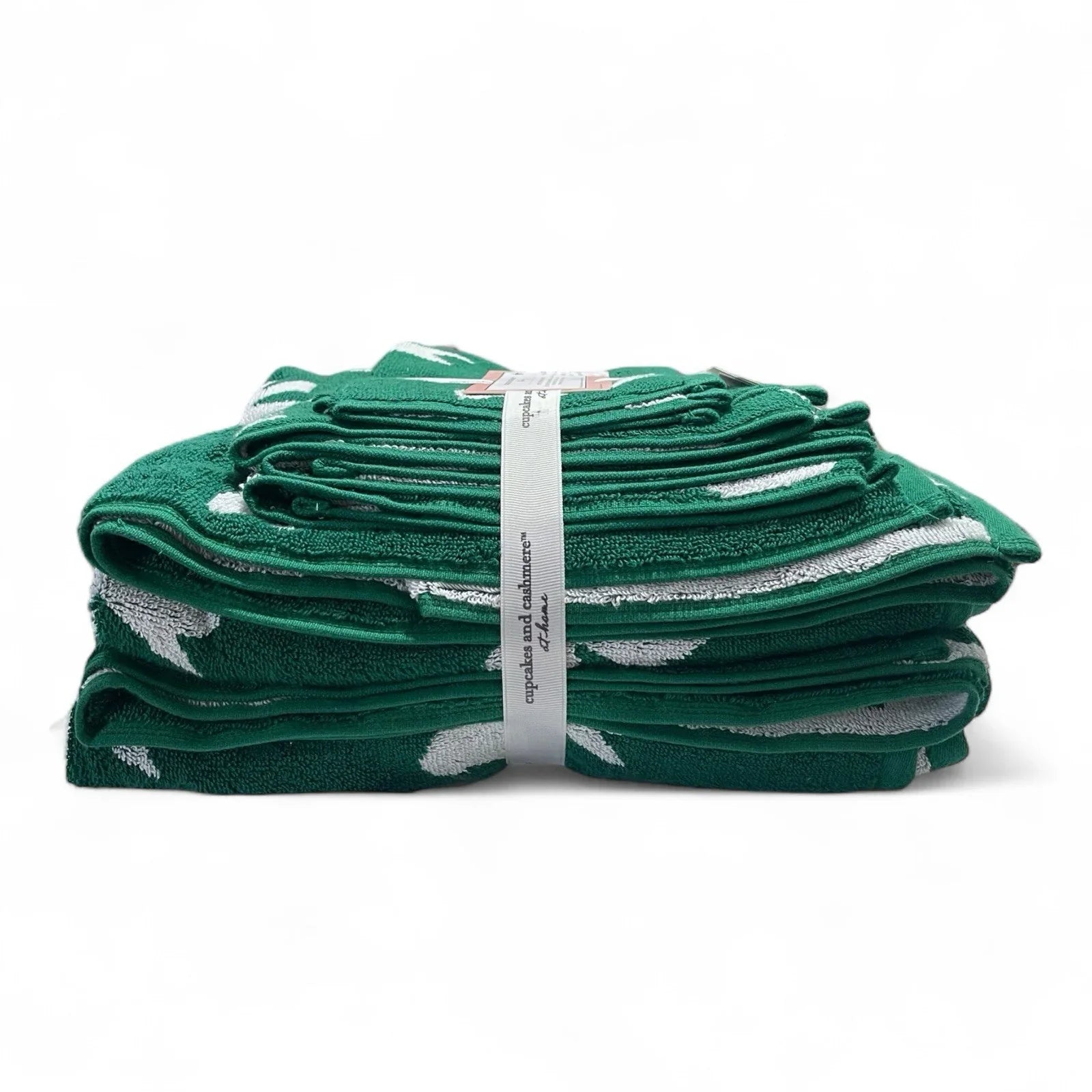 Cupcakes and Cashmere 6pc Bath Towel Set Green/White Bows Christmas 100% Cotton - Trendiez U ♥