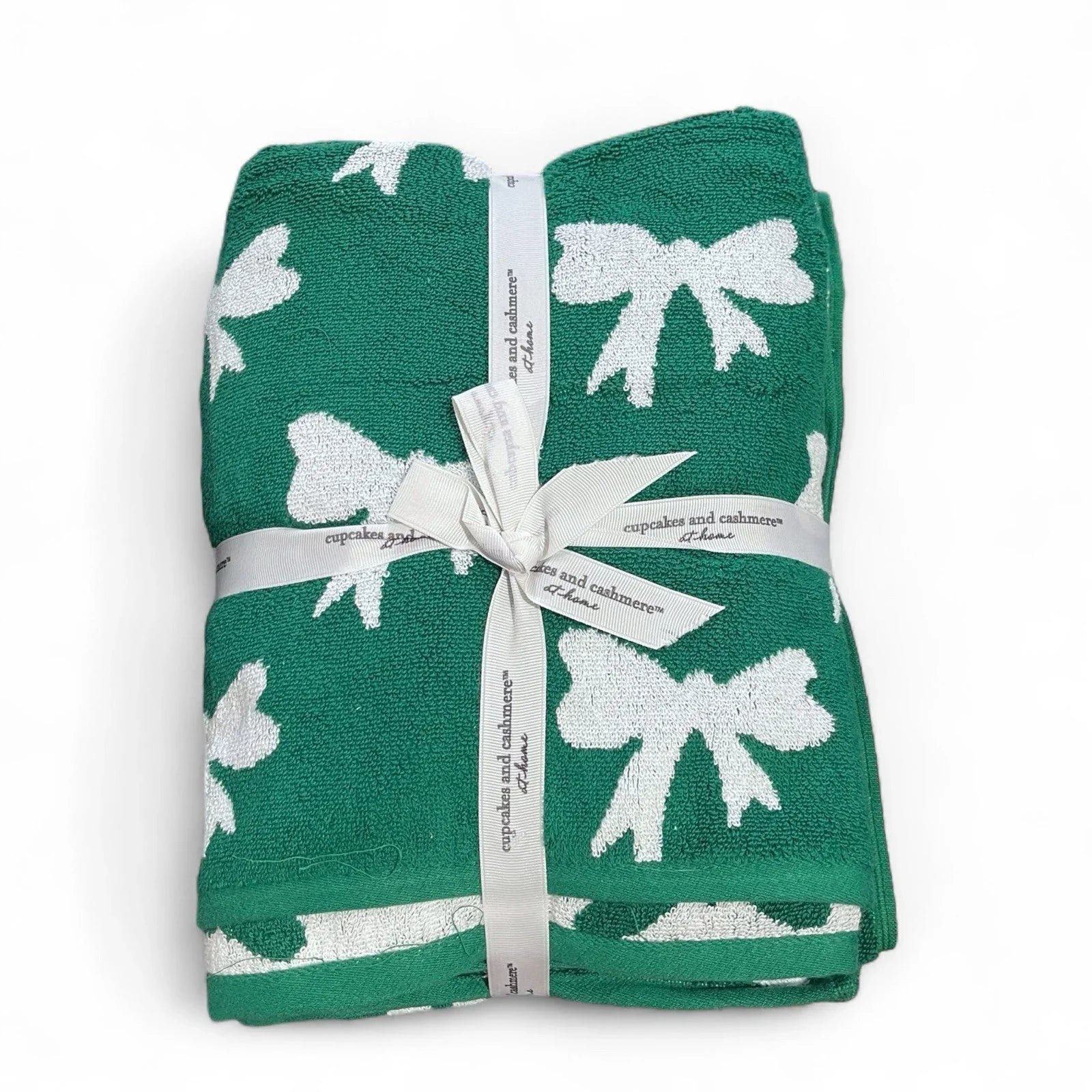 Cupcakes and Cashmere 6pc Bath Towel Set Green/White Bows Christmas 100% Cotton - Trendiez U ♥