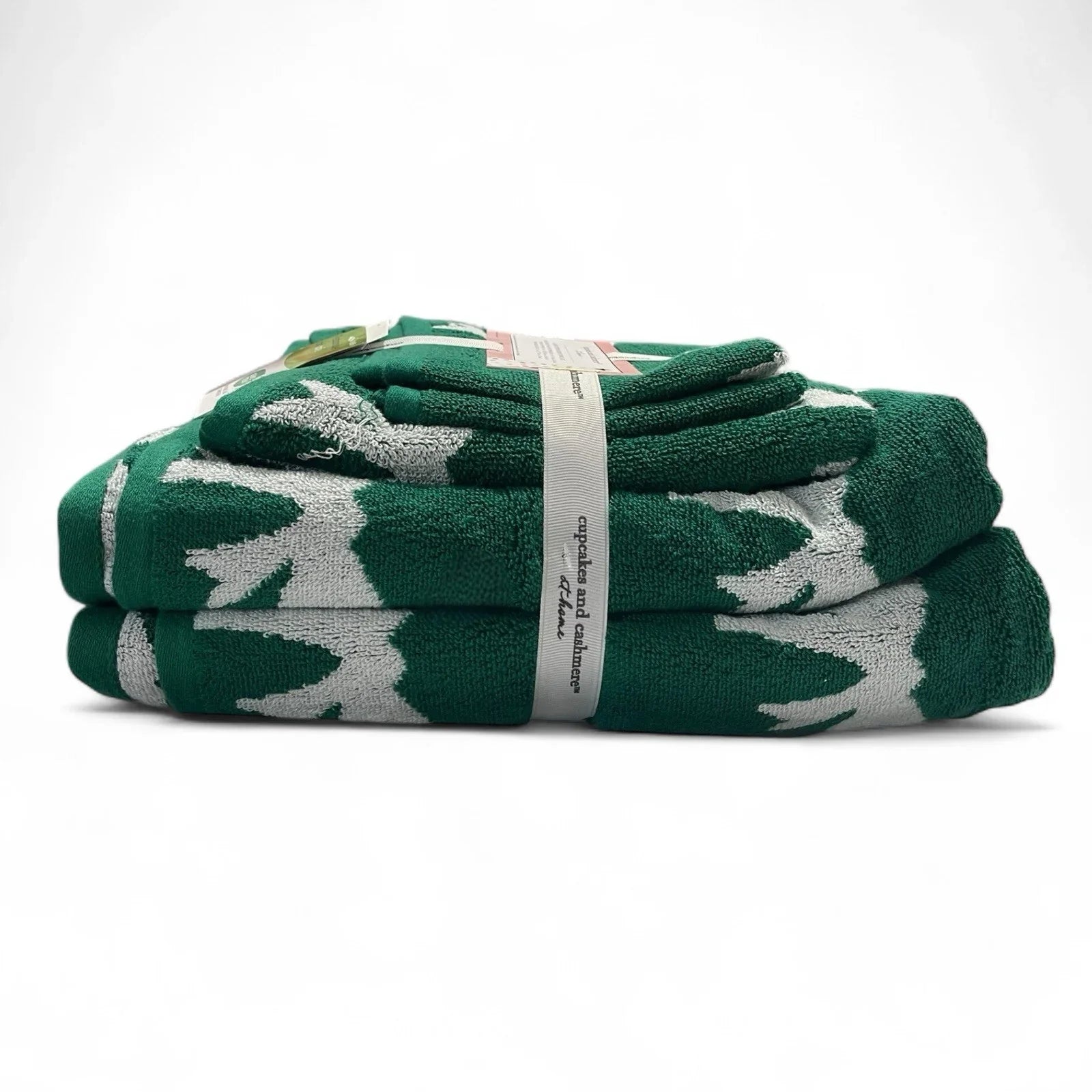 Cupcakes and Cashmere 6pc Bath Towel Set Green/White Bows Christmas 100% Cotton - Trendiez U ♥