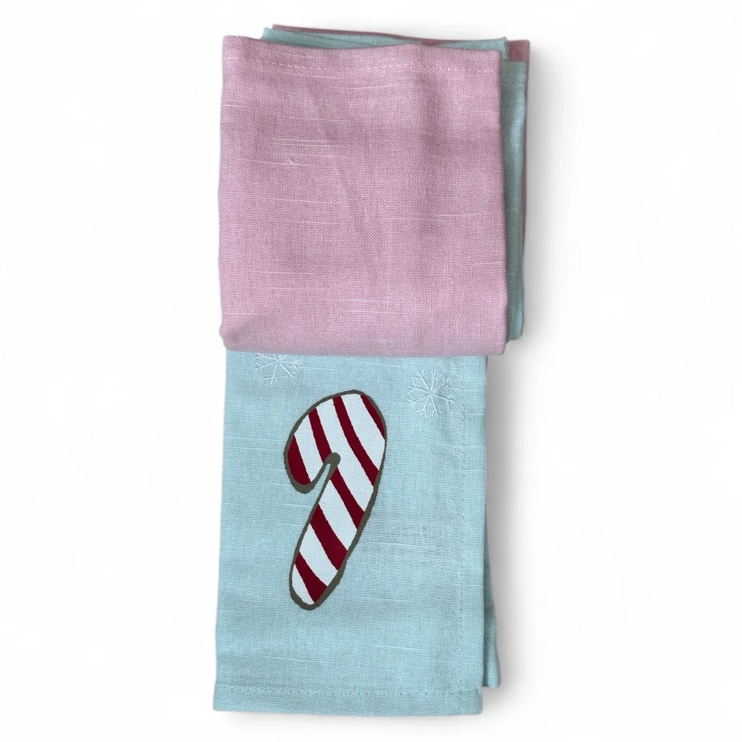 Cupcakes & Cashmere Christmas Pink Green Pastel Stitched Snowflake Napkins (4) - Trendiez U ♥