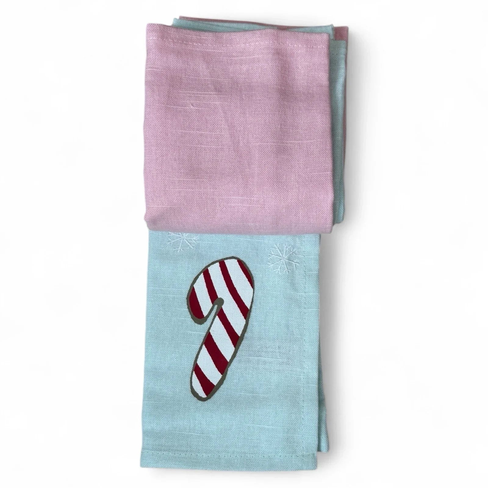 Cupcakes & Cashmere Christmas Pink Green Pastel Stitched Snowflake Napkins (4) - Trendiez U ♥