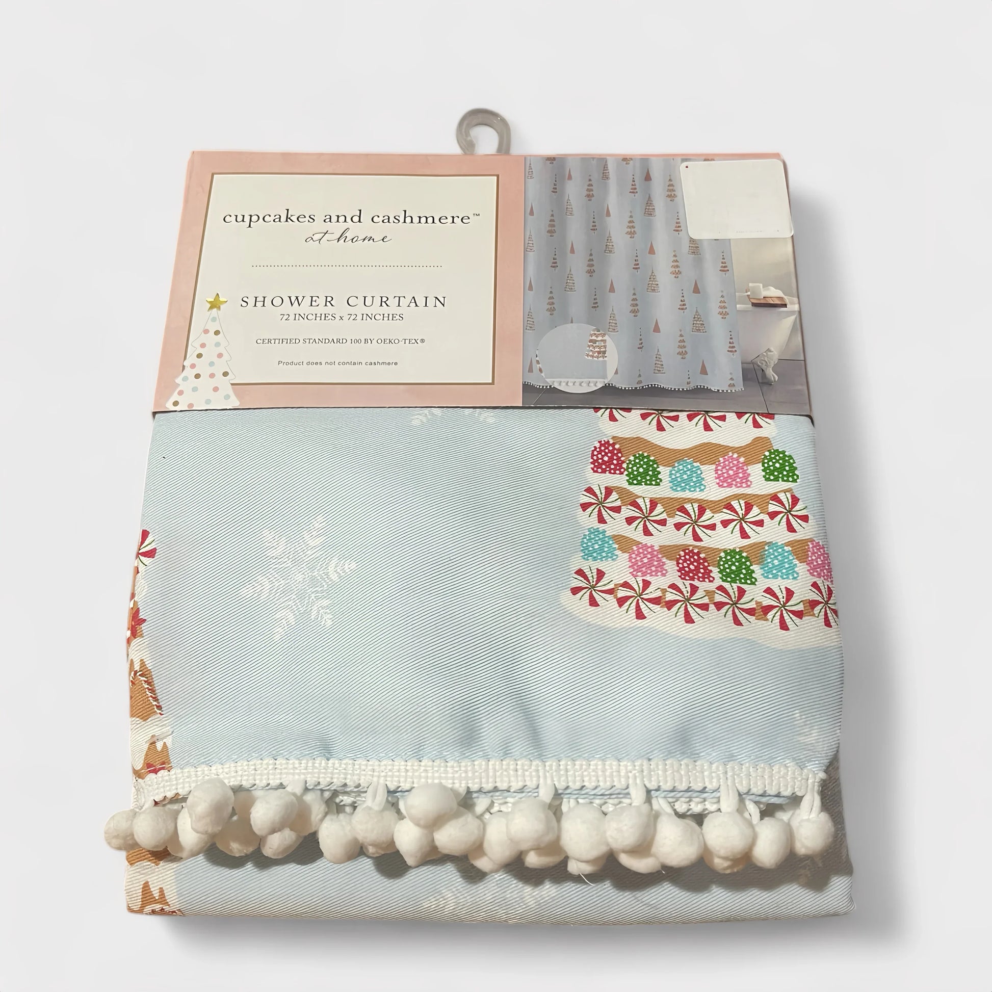 Cupcakes and Cashmere Christmas Shower Curtain Pompom Trim - Trendiez U ♥