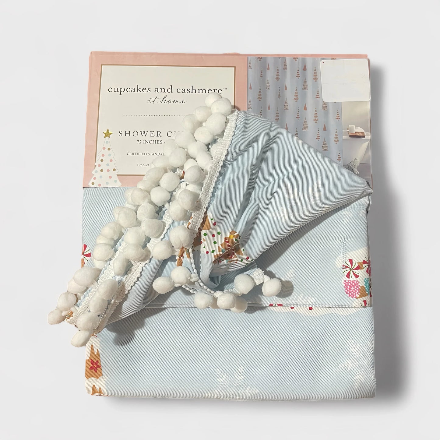 Cupcakes and Cashmere Christmas Shower Curtain Pompom Trim - Trendiez U ♥