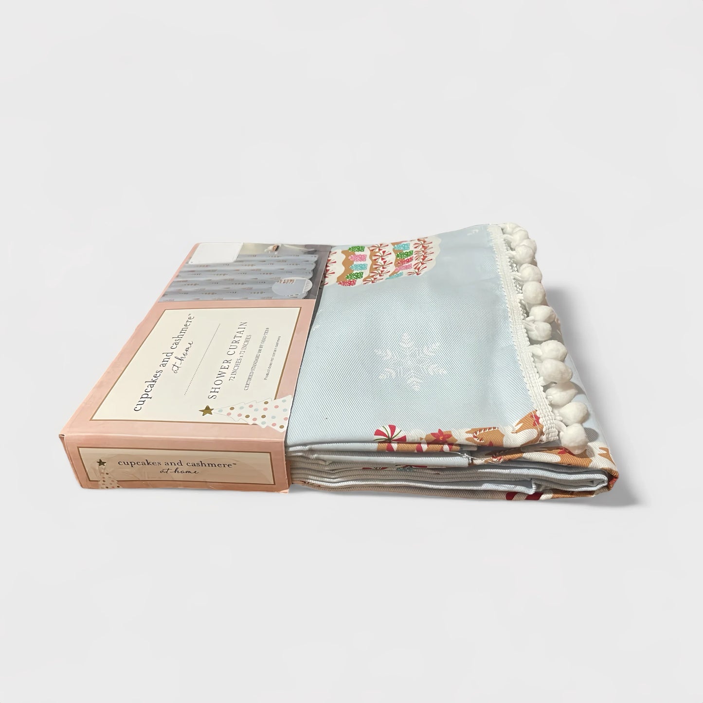 Cupcakes and Cashmere Christmas Shower Curtain Pompom Trim - Trendiez U ♥