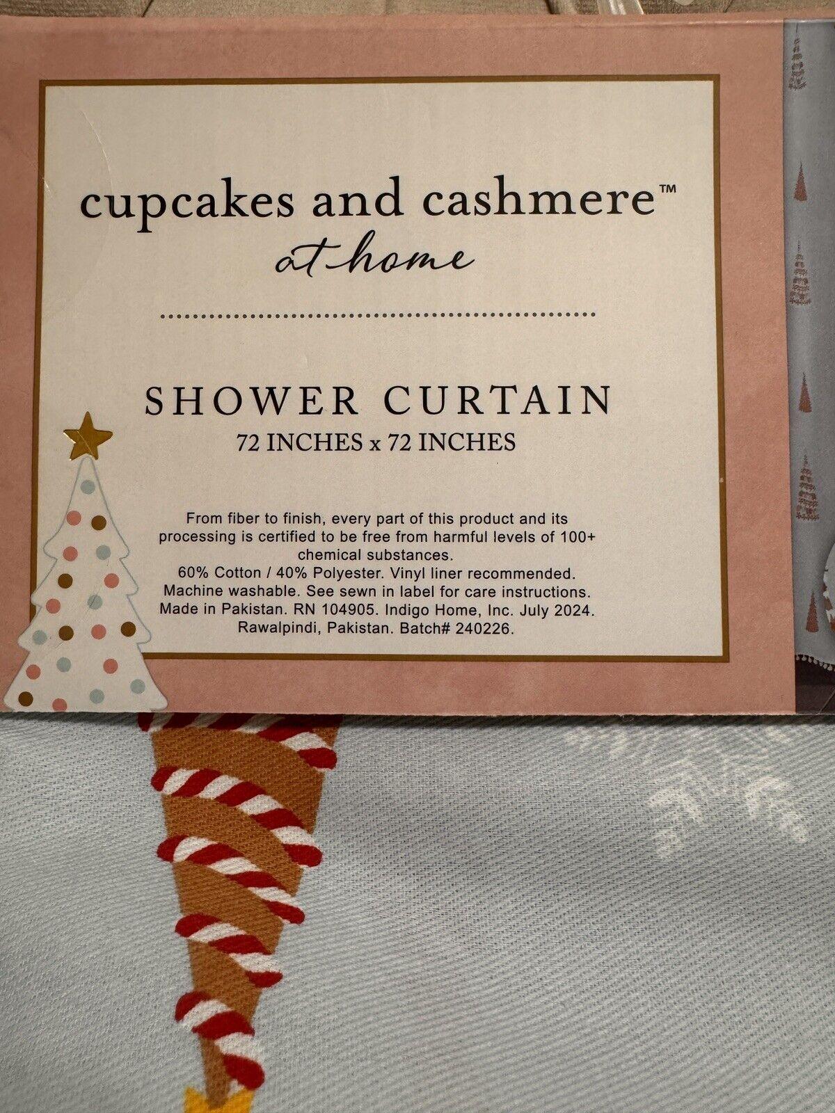 Cupcakes and Cashmere Christmas Shower Curtain Pompom Trim - Trendiez U ♥